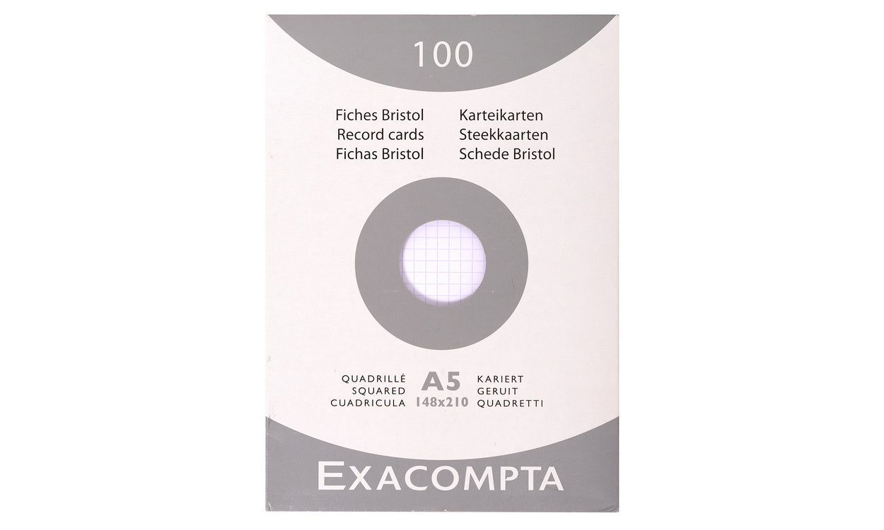 Exacompta Karteikarte A5 quer, kariert, weiss, 205 g/m², Karteikarton – 100 Stück