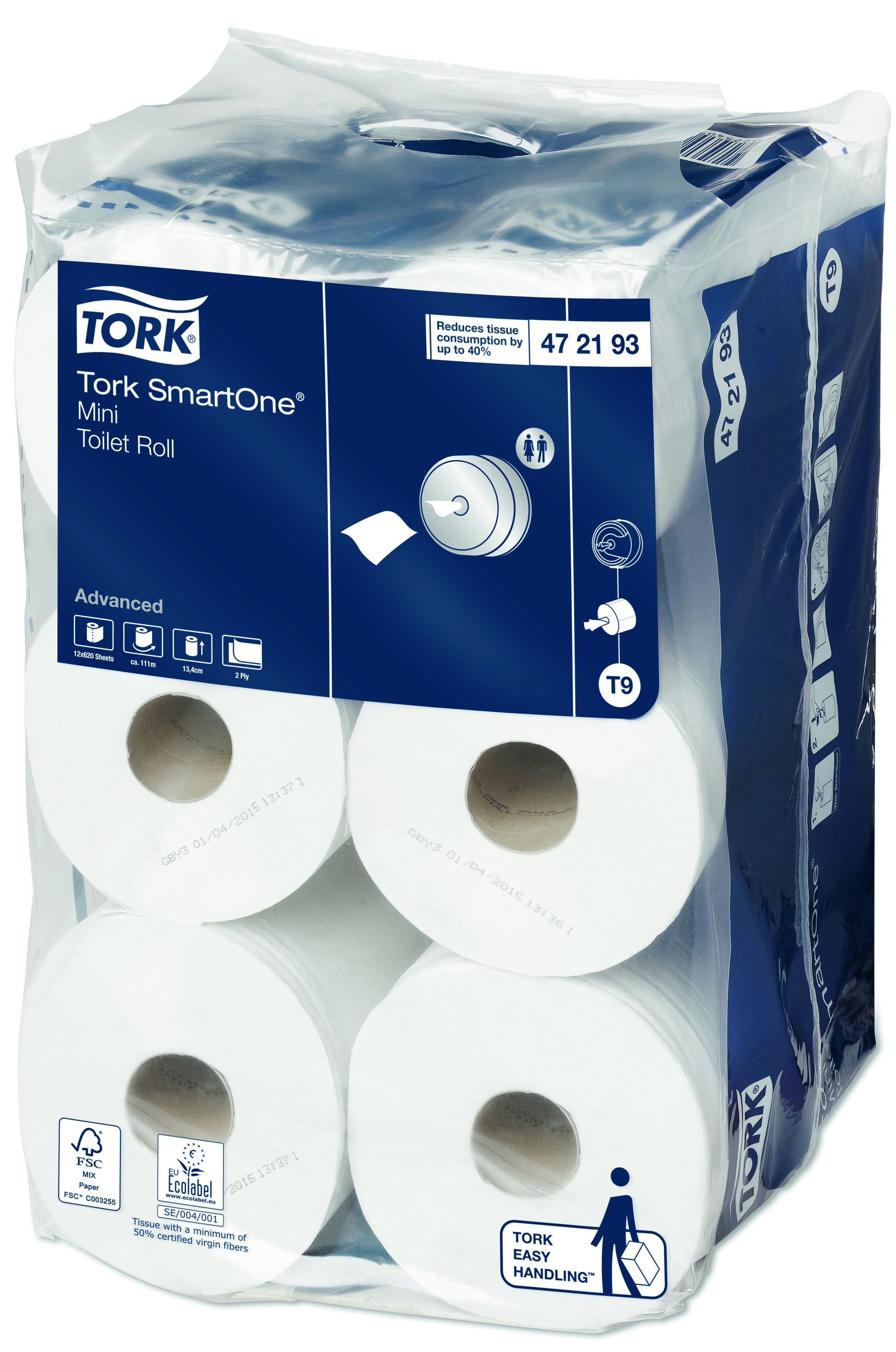 Tork Toilettenpapier SmartOne Mini – 2-lagig, Rollenlänge 111,6 m, 620 Blatt/Rolle – für Tork T9 – 6 Rollen
