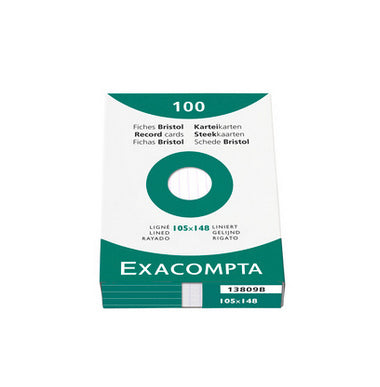 Exacompta Karteikarten A6 quer, liniert, weiss, 205 g/m², Karteikarton – 100 Stück