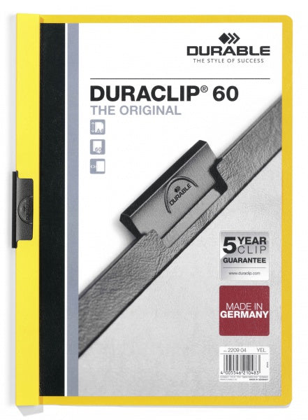 Durable Duraclip Unterschriftenmappe – A4, bis 60 Blatt, gelb, Kunststoff, recyclingfähig