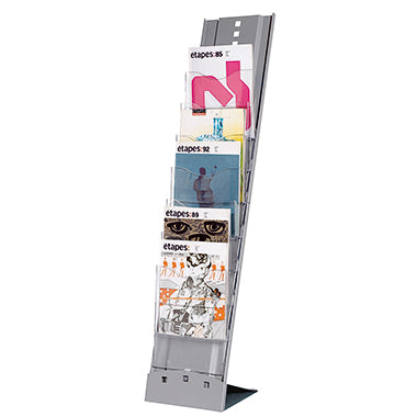 Paperflow Bodenprospektständer PLIO – 7 Fächer, Alufarben, Metall/Polystyrol, 250×360×1150 mm