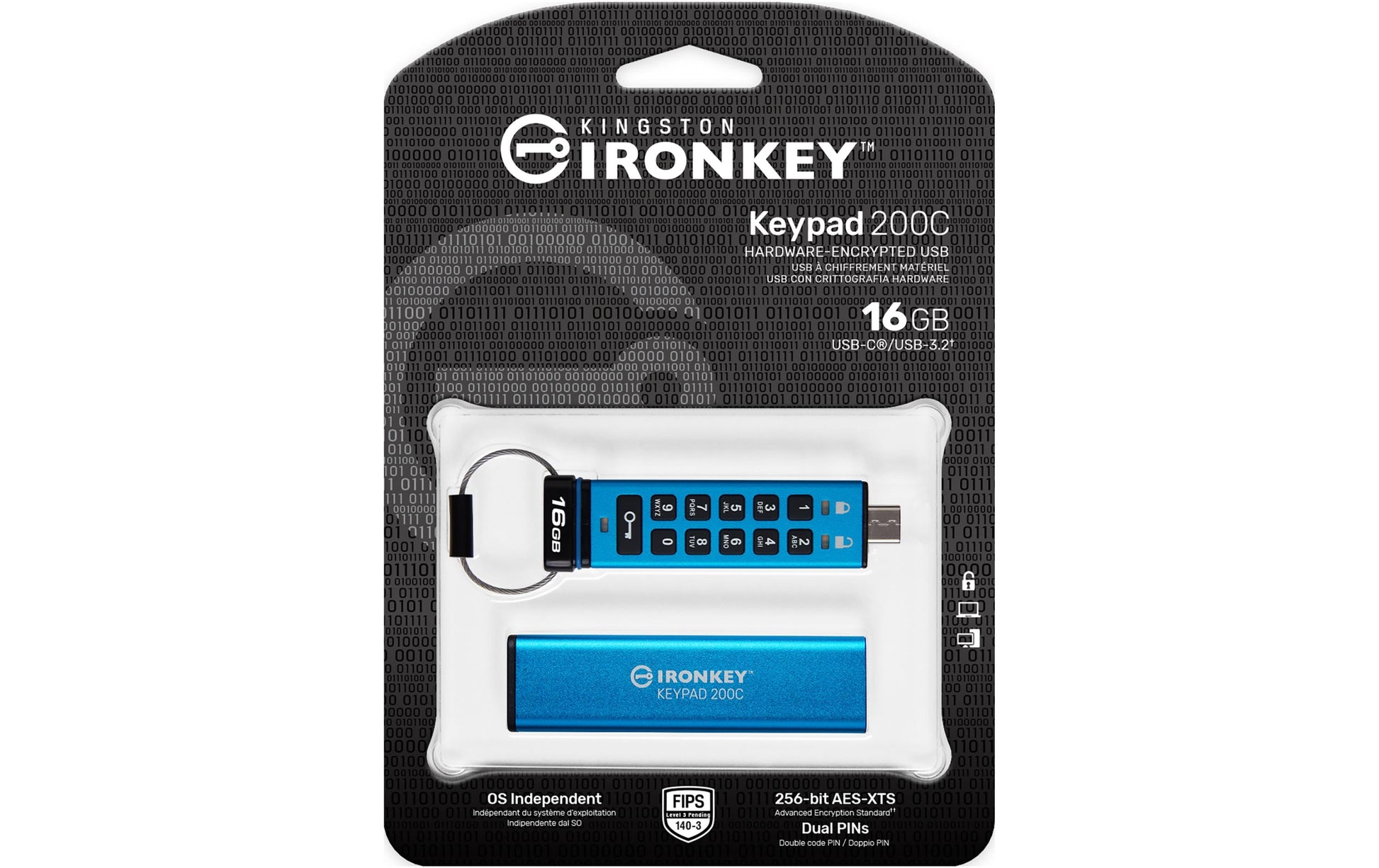 Kingston Technology Kingston IronKey 200C USB-Stick – 16 GB, USB-C, Tastatur; FIPS 140-3 Stufe 3 (ausstehend); AES-256
