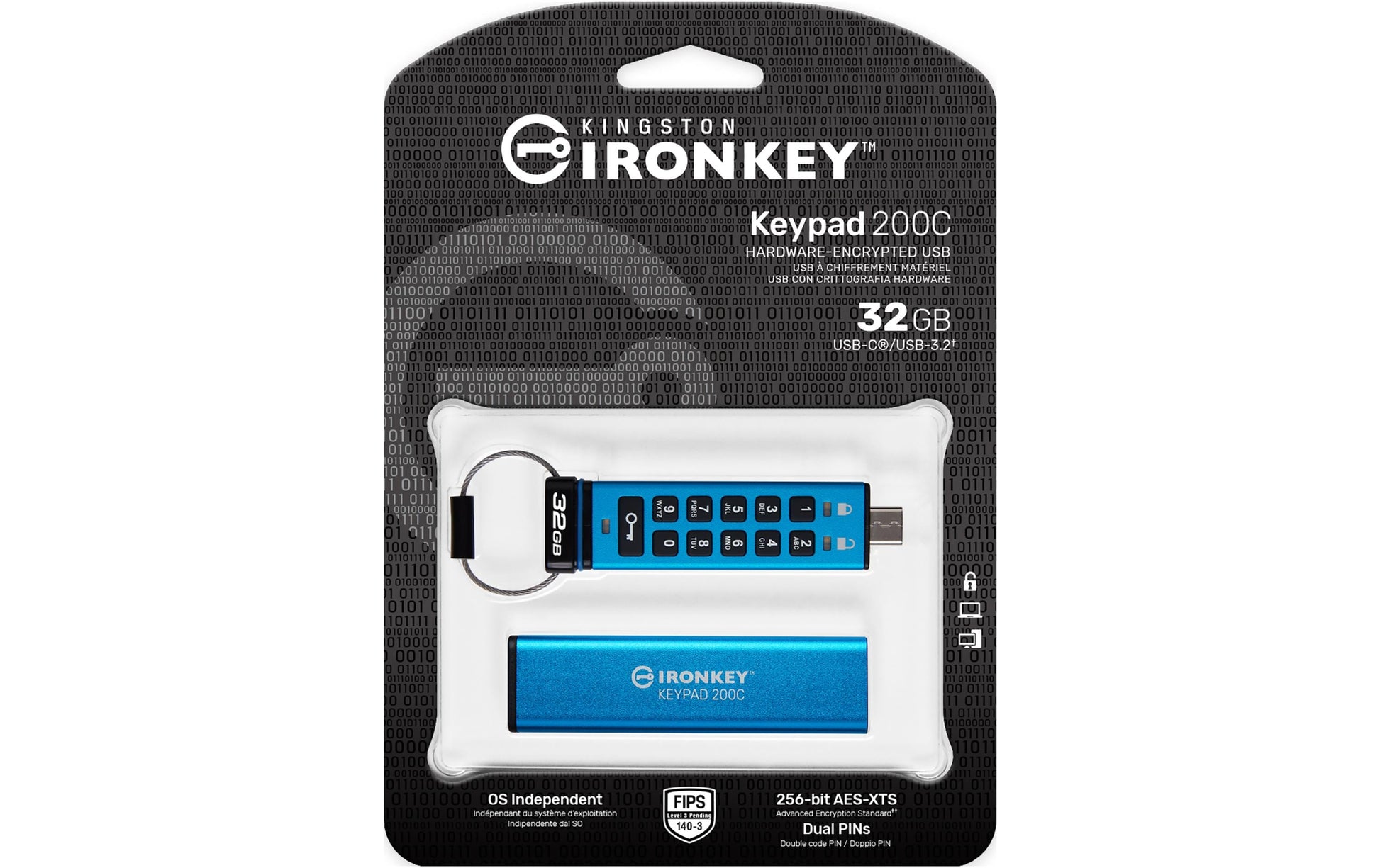 Kingston Technology Kingston IronKey Keypad 200C USB-Stick – 32 GB, USB-C, FIPS 140-3 Level 3 (Ausstehend); AES-256