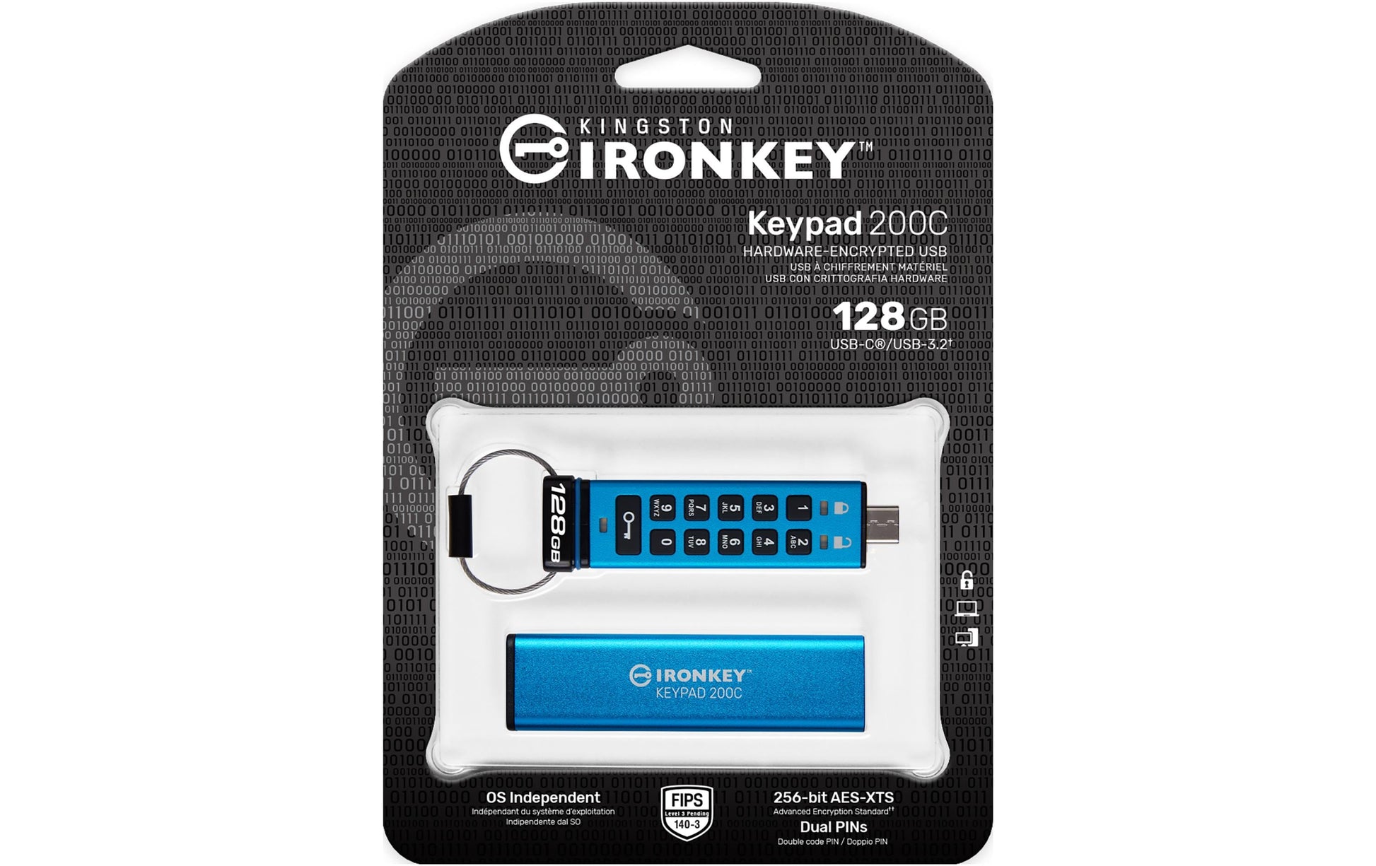 Kingston Technology Kingston IronKey Keypad 200C USB-Stick – 128 GB, USB-C, FIPS 140-3 Level 3 (ausstehend), AES-256