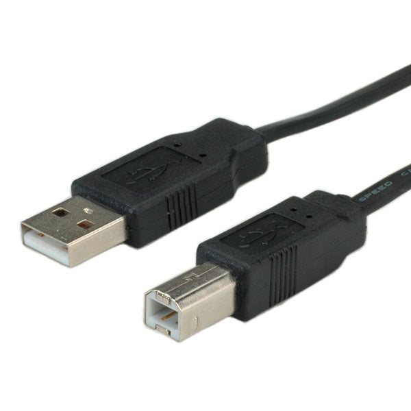 ROLINE USB-A auf USB-B Kabel – USB 2.0 (480 Mbps) – 1,8 m – Flachbandkabel – Schwarz