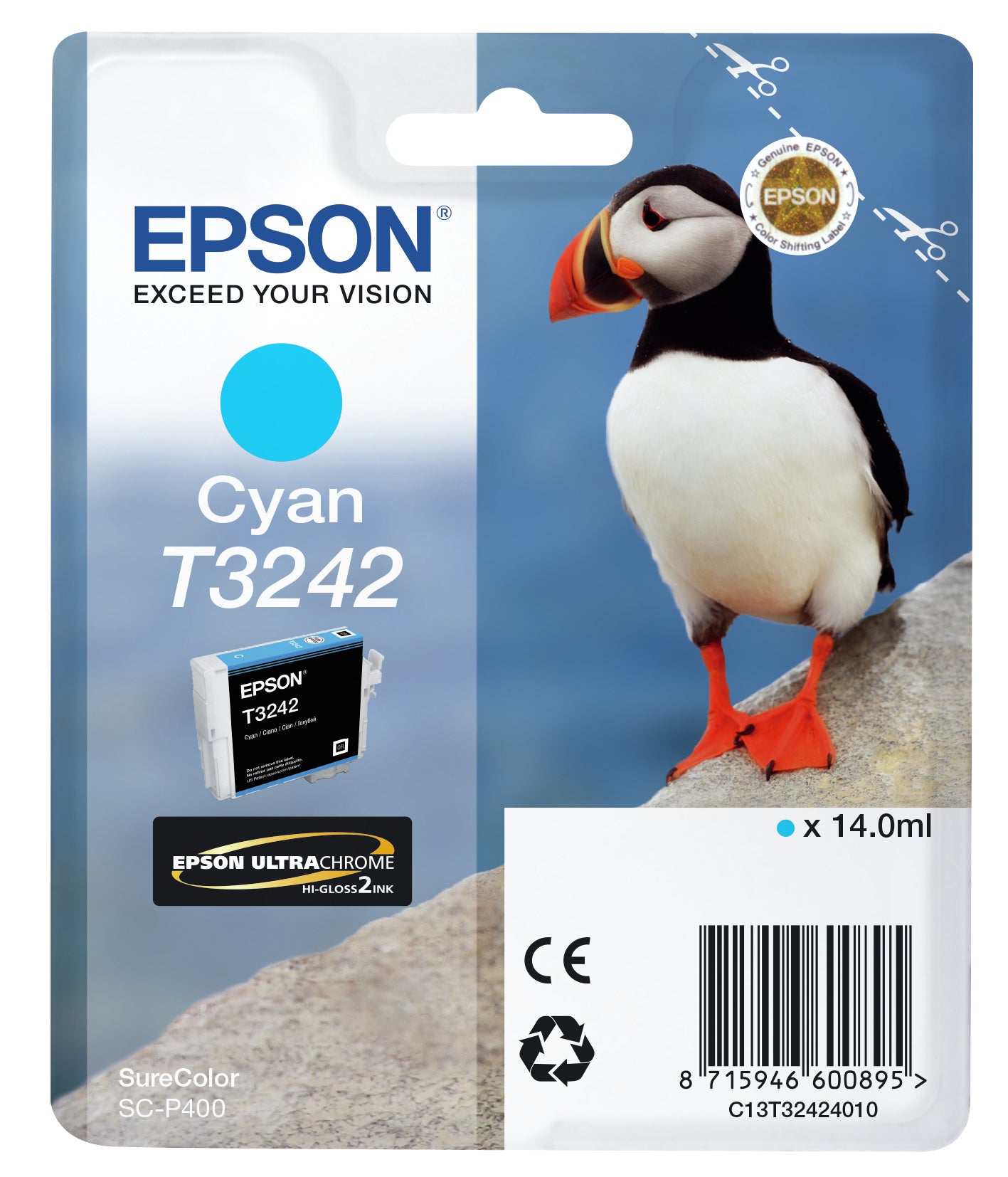 Epson Tintenpatrone T3242, cyan, original