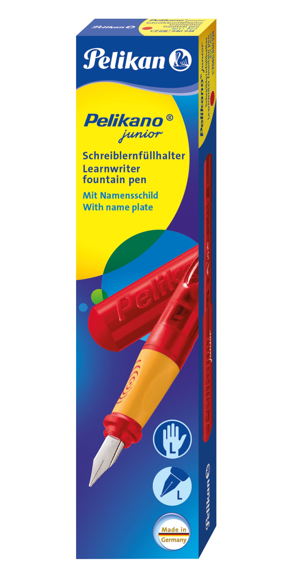 Pelikano junior – L Feder – für Linkshänder – rot, blau – Patronen