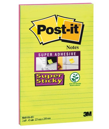 Post-it Super Sticky Haftnotizen – 125×200 mm – sortiert, 2×45 Blatt, liniert, PEFC