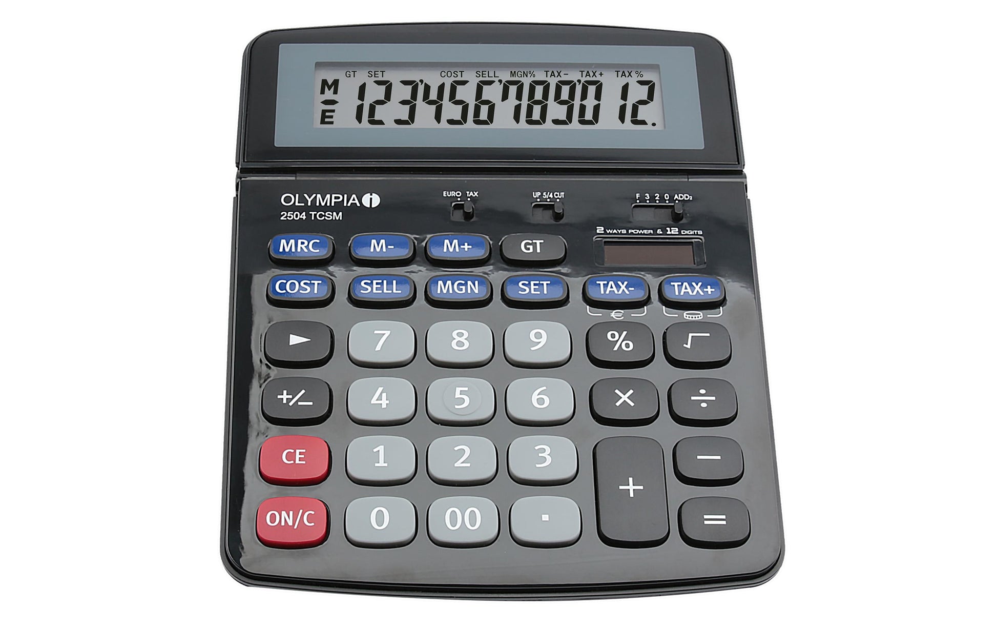 Olympia Finanzrechner 2504 TCSM – 12-stellig – Solar/Batterie – Schwarz/Blau/Grau