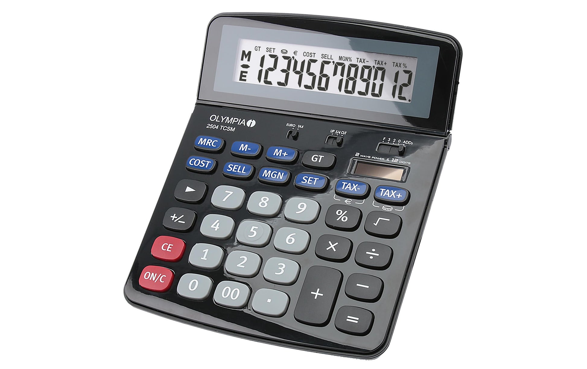 Olympia Finanzrechner 2504 TCSM – 12-stellig – Solar/Batterie – Schwarz/Blau/Grau