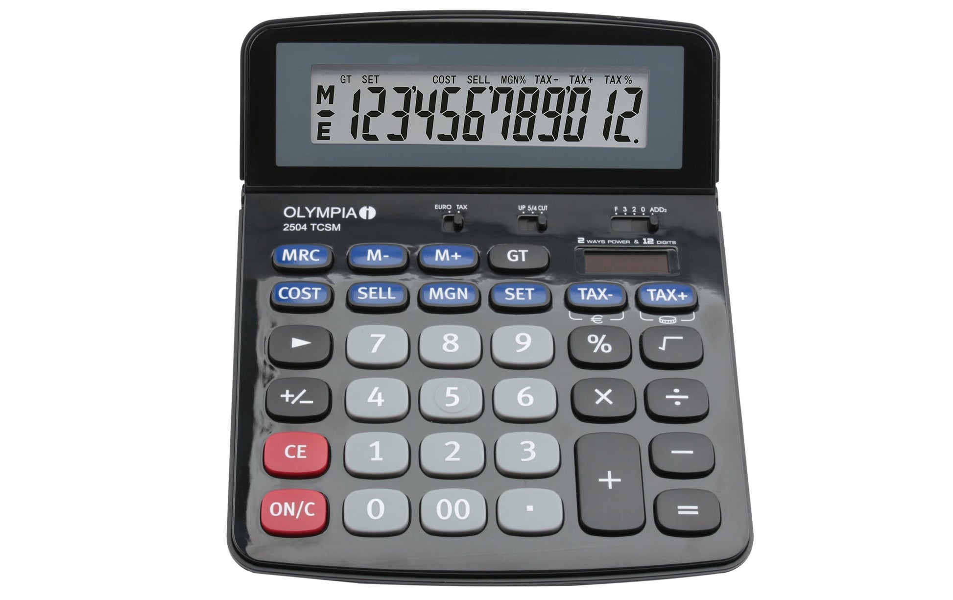 Olympia Finanzrechner 2504 TCSM – 12-stellig – Solar/Batterie – Schwarz/Blau/Grau
