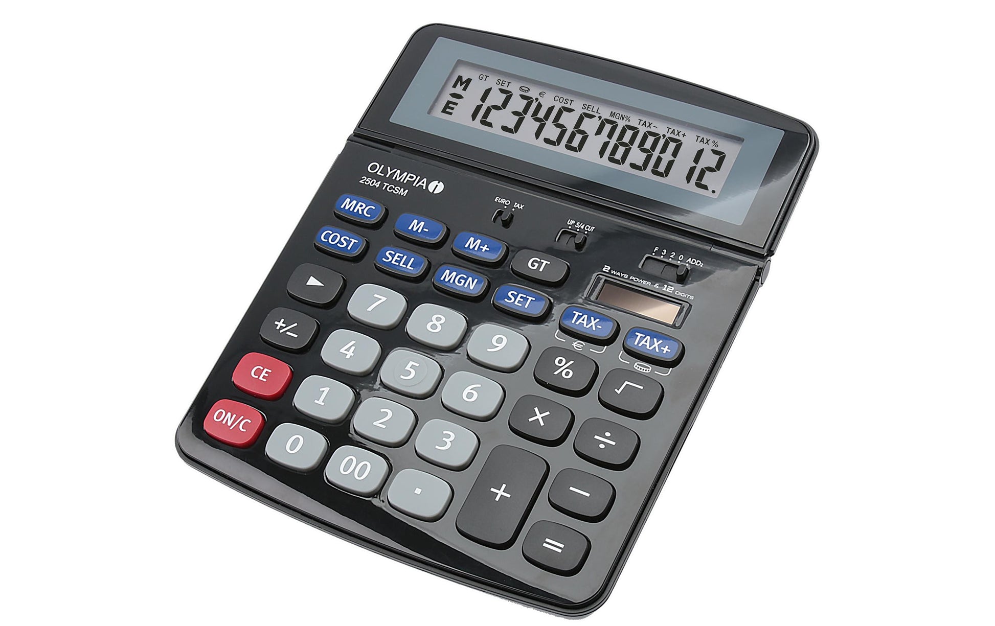 Olympia Finanzrechner 2504 TCSM – 12-stellig – Solar/Batterie – Schwarz/Blau/Grau