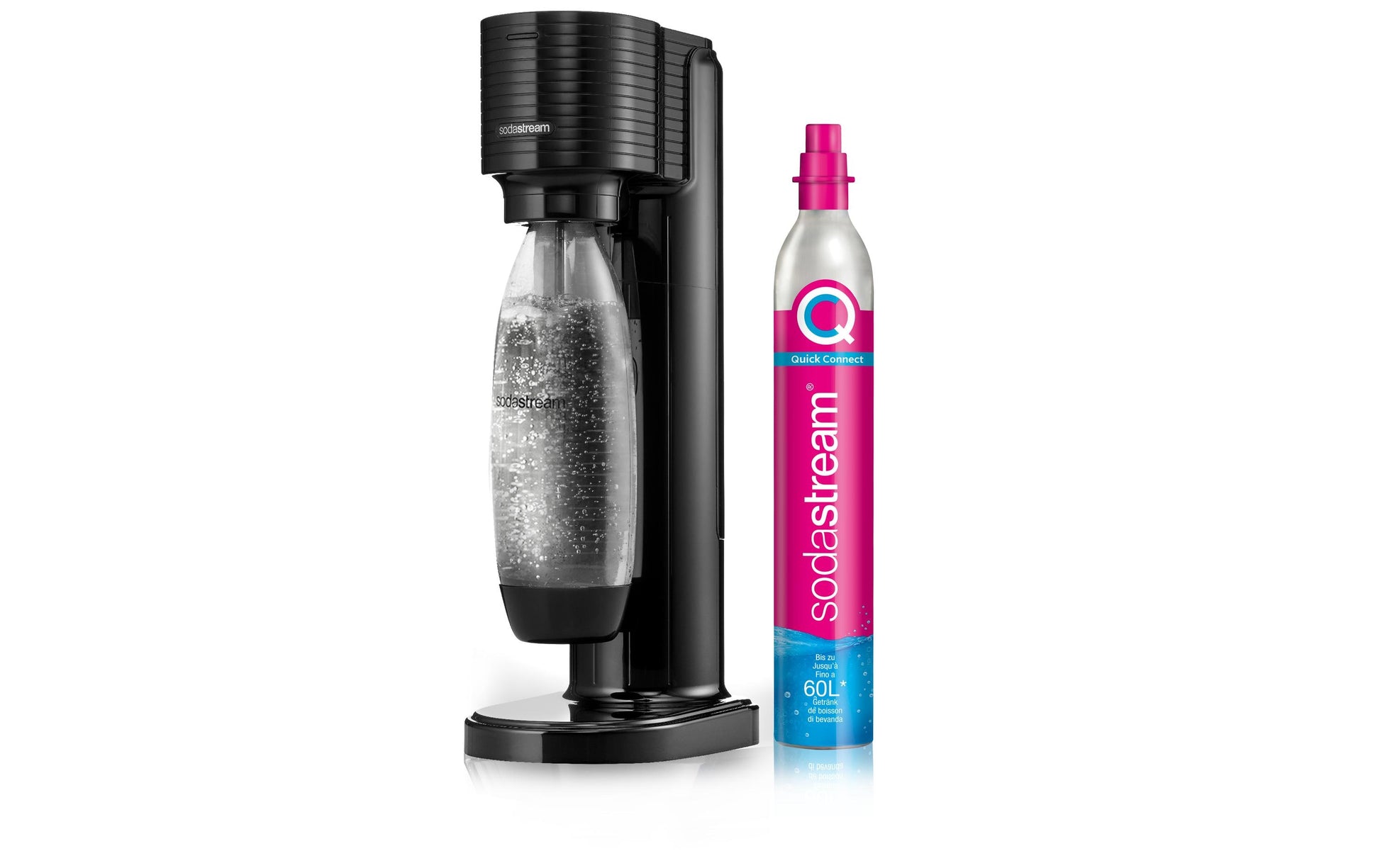 SodaStream Gaia Wassersprudler – inkl. 1 Flasche (Kunststoff), CO₂-Zylinder inkl. 60 l, Schwarz, 1017911410
