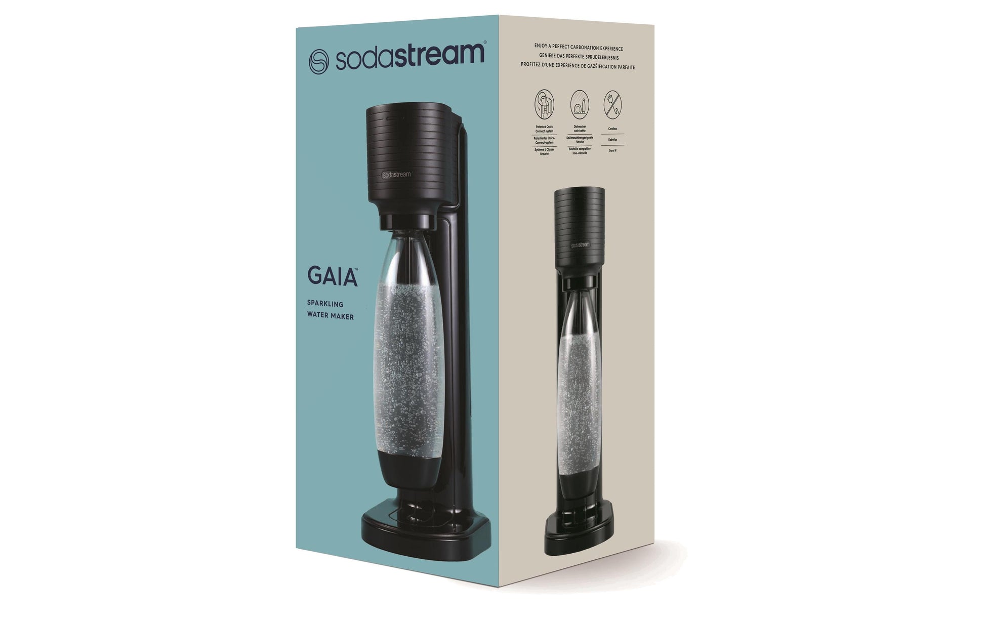 SodaStream Gaia Wassersprudler – inkl. 1 Flasche (Kunststoff), CO₂-Zylinder inkl. 60 l, Schwarz, 1017911410