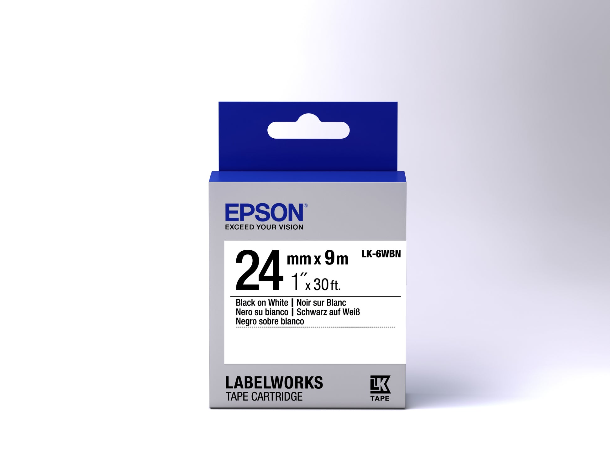 Epson Textilband – 24 mm × 9 m, weiss, schwarz, STD – LK-6WBN