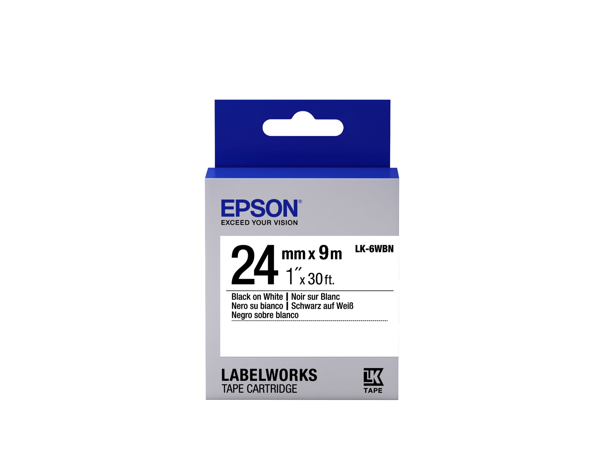 Epson Textilband – 24 mm × 9 m, weiss, schwarz, STD – LK-6WBN