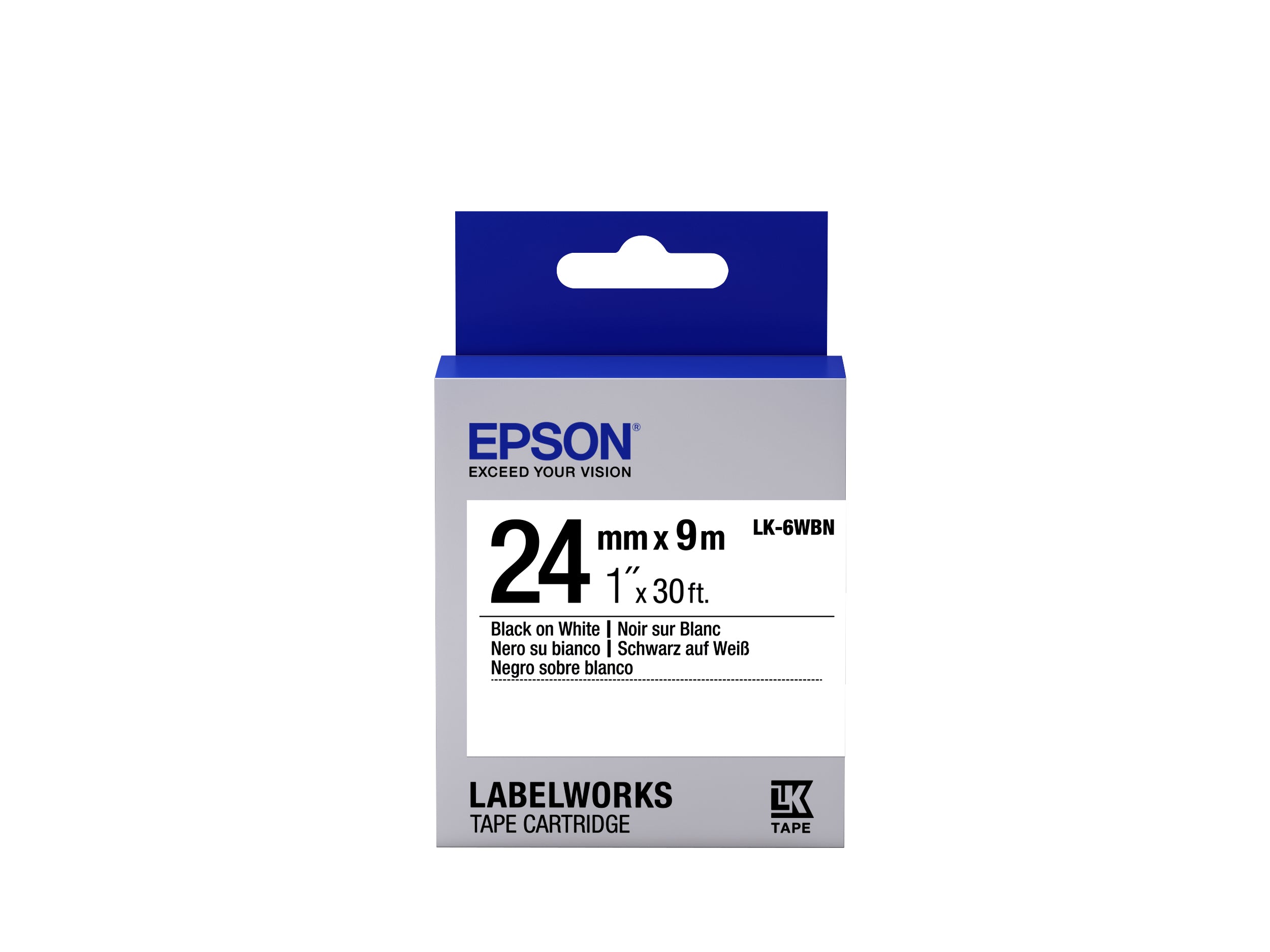Epson Textilband – 24 mm × 9 m, weiss, schwarz, STD – LK-6WBN