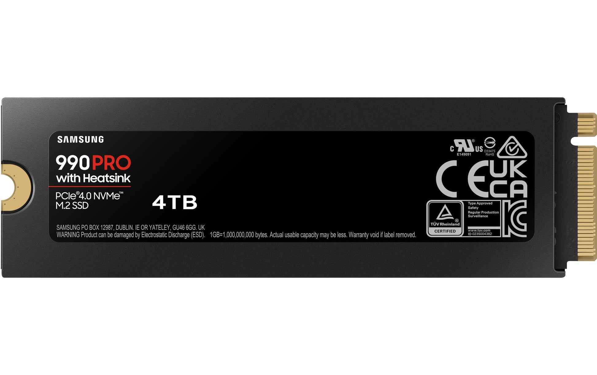 Samsung 990 PRO – 4 TB M.2 2280 NVMe PCIe 4.0 x4, 7'450/6'900 MB/s, V-NAND TLC, mit Kühlkörper