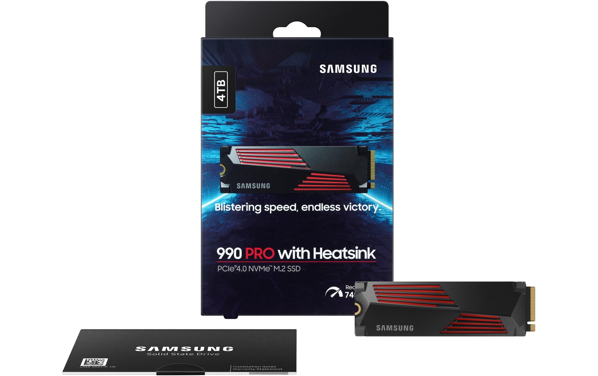 Samsung 990 PRO – 4 TB M.2 2280 NVMe PCIe 4.0 x4, 7'450/6'900 MB/s, V-NAND TLC, mit Kühlkörper