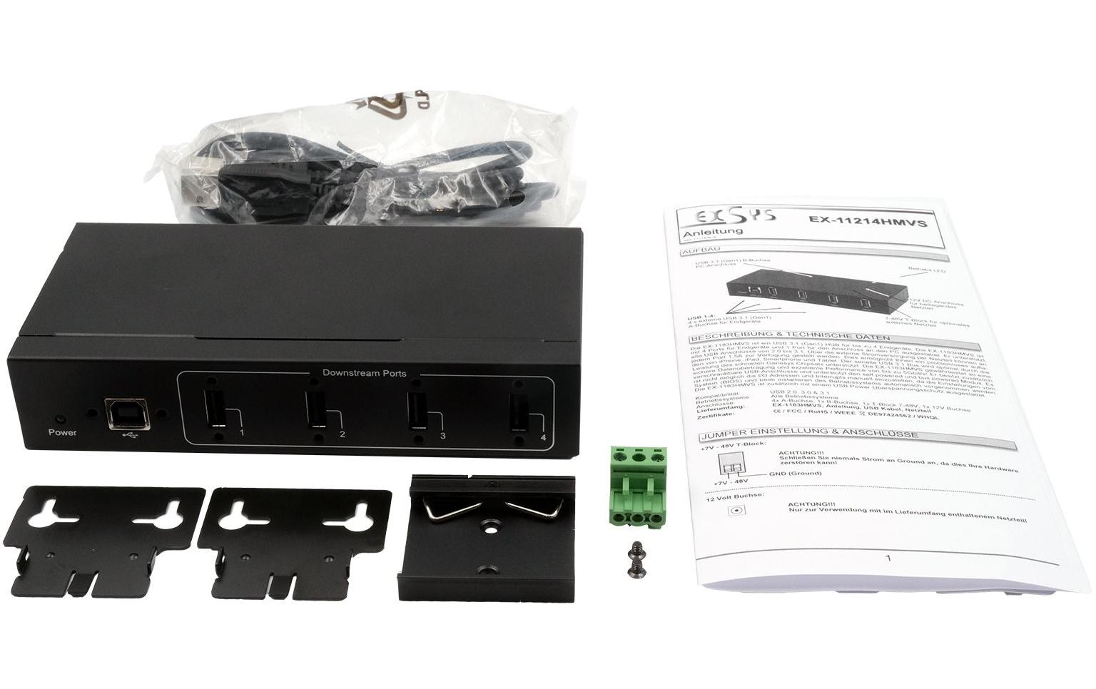 EXSYS EX-11214HMVS USB-Hub – USB-B, 4× USB-A (USB 2.0)