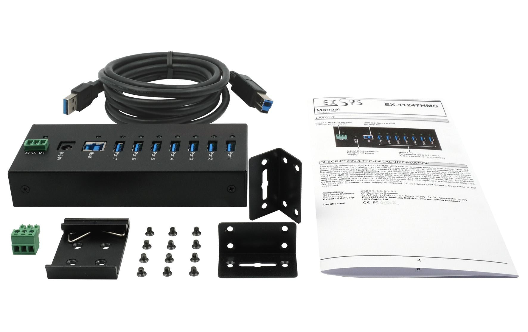 EXSYS EX-11247HMS USB-Hub – USB 3.0, 7× USB-A