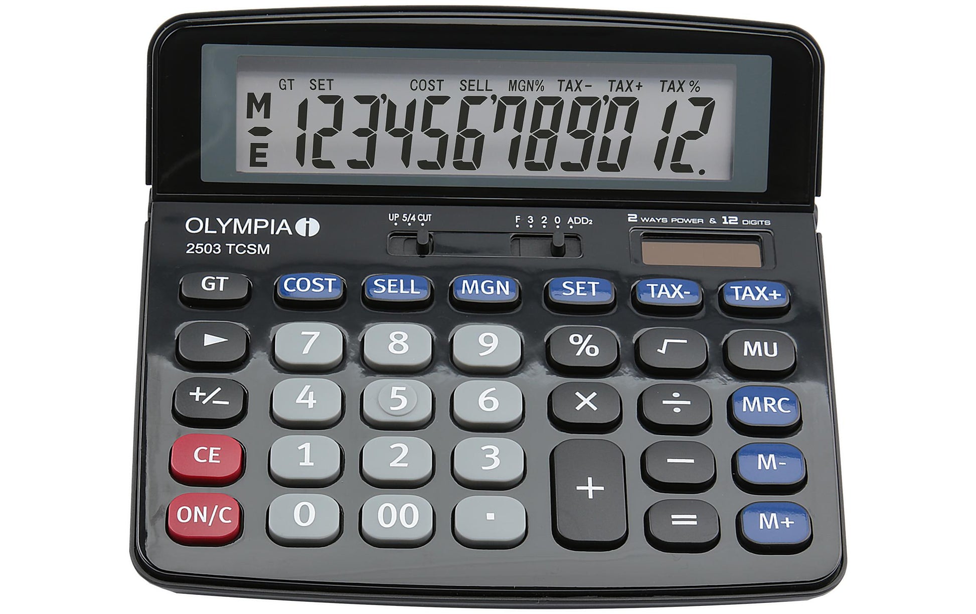 Olympia Finanzrechner 2503 TCSM – 12-stellig – Solar/Batterie – Schwarz/Blau/Grau