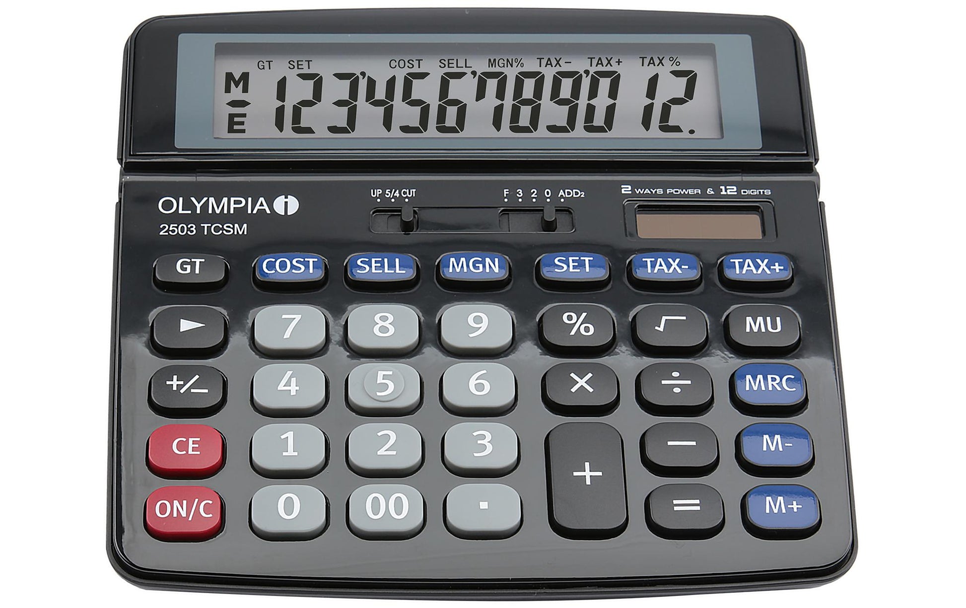 Olympia Finanzrechner 2503 TCSM – 12-stellig – Solar/Batterie – Schwarz/Blau/Grau