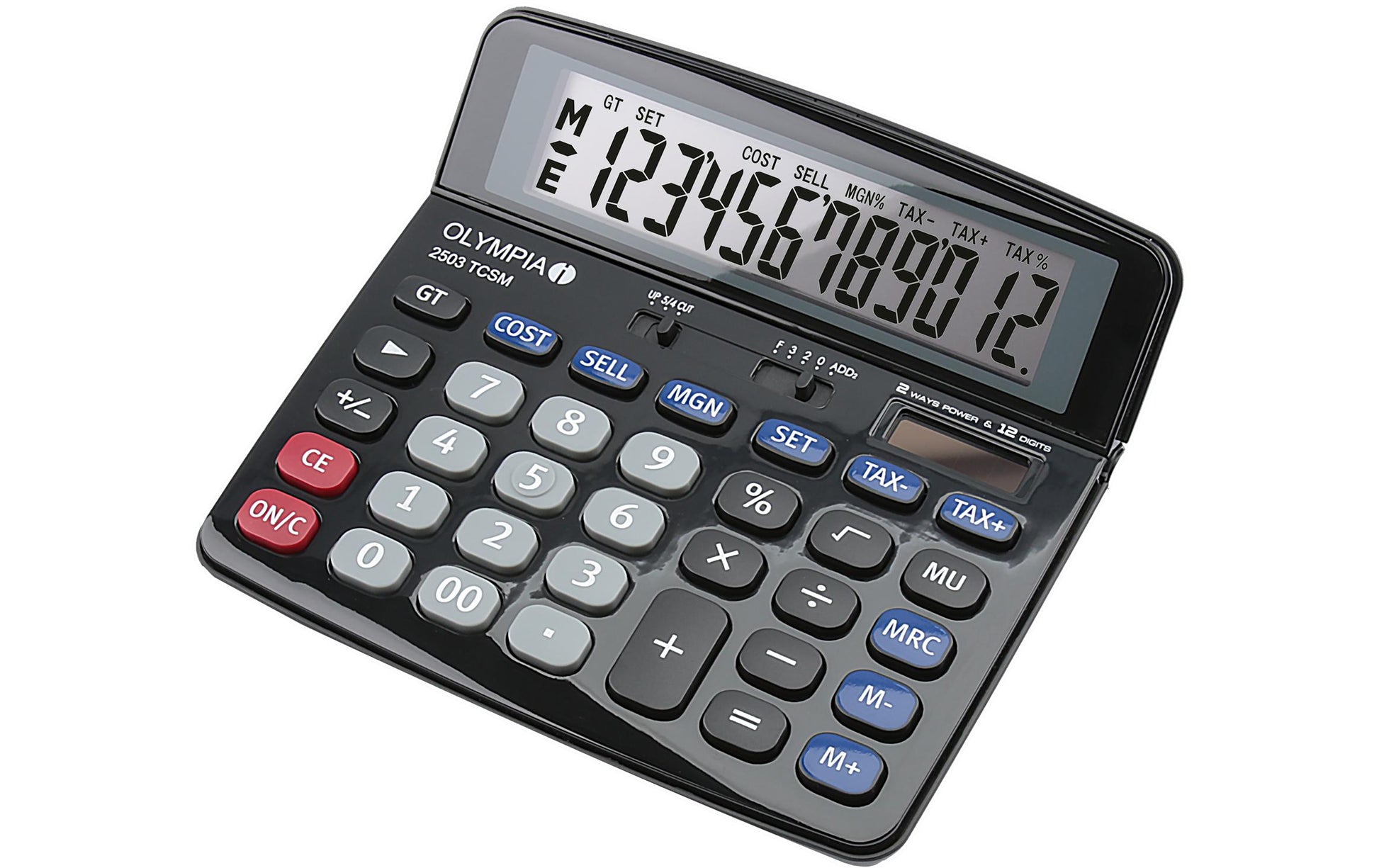 Olympia Finanzrechner 2503 TCSM – 12-stellig – Solar/Batterie – Schwarz/Blau/Grau