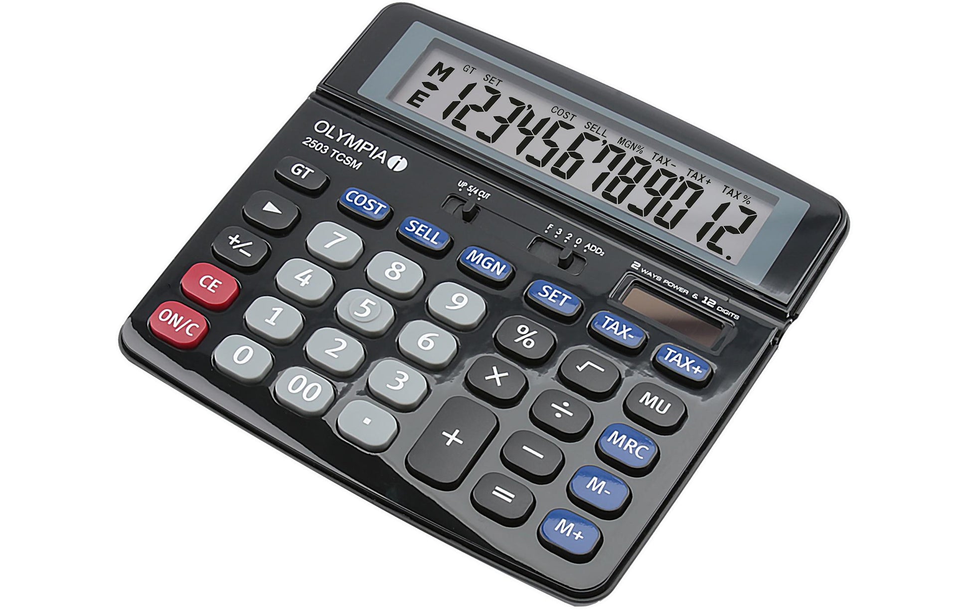 Olympia Finanzrechner 2503 TCSM – 12-stellig – Solar/Batterie – Schwarz/Blau/Grau