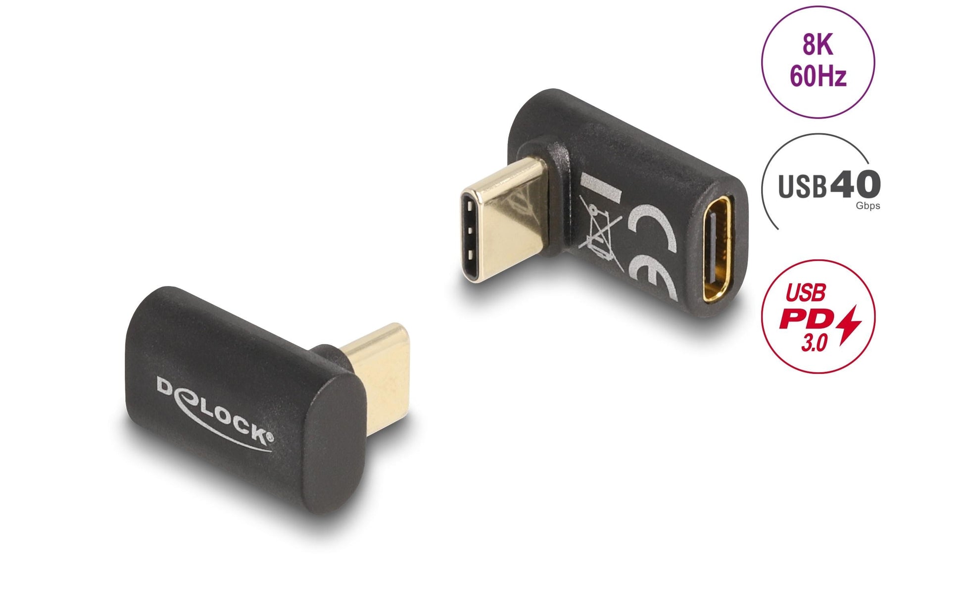 DeLOCK USB-Adapter USB-C auf USB-C – USB4 40 Gbit/s – PD 100 W – Abgewinkelt – Anthrazit