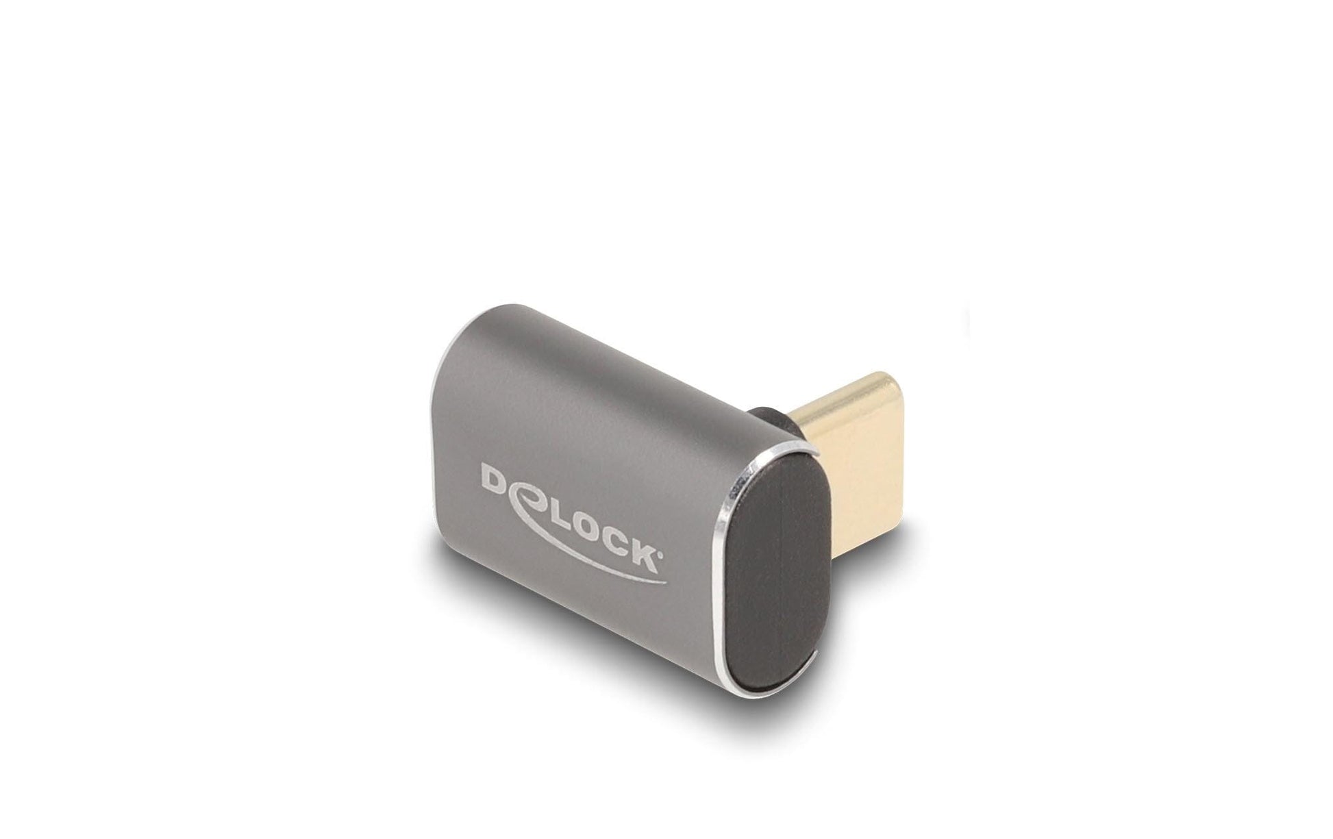 DeLOCK USB-Adapter USB-C auf USB-C – USB4 40 Gbit/s – PD 100 W – Abgewinkelt, Metallgehäuse – Grau