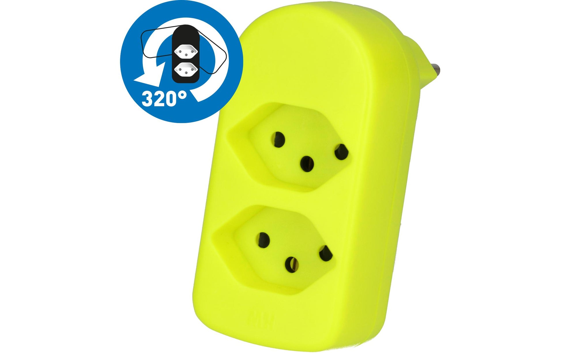 Max Hauri AG Max Hauri maxADAPTturn Abzweigstecker T12 zu 2× T13 – 2300 W, 10 A, 2 Steckdosen, drehbar, Gelb