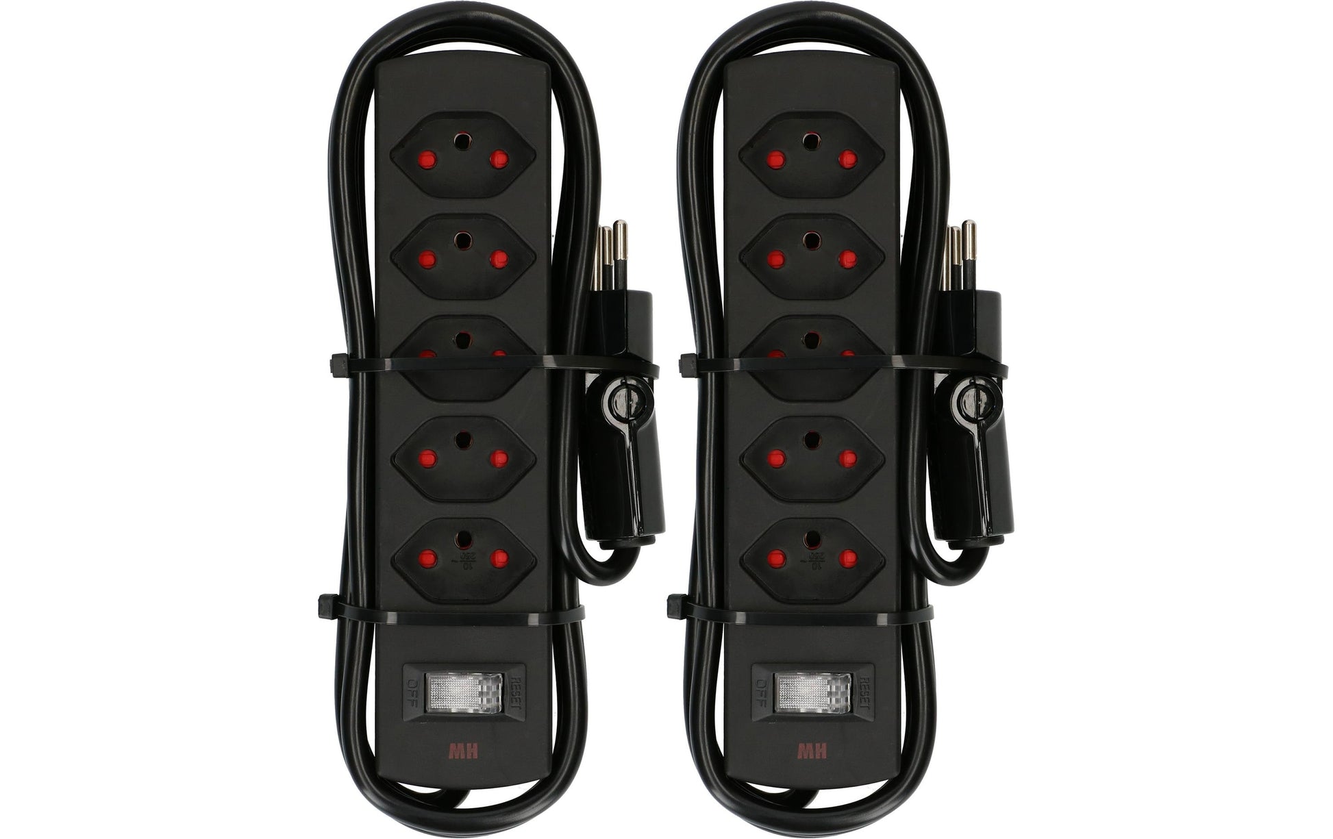 Max Hauri AG Max Hauri Steckdosenleiste – 5× T13, 2 m, mit Schalter, IP20, schwarz, 2er-Set