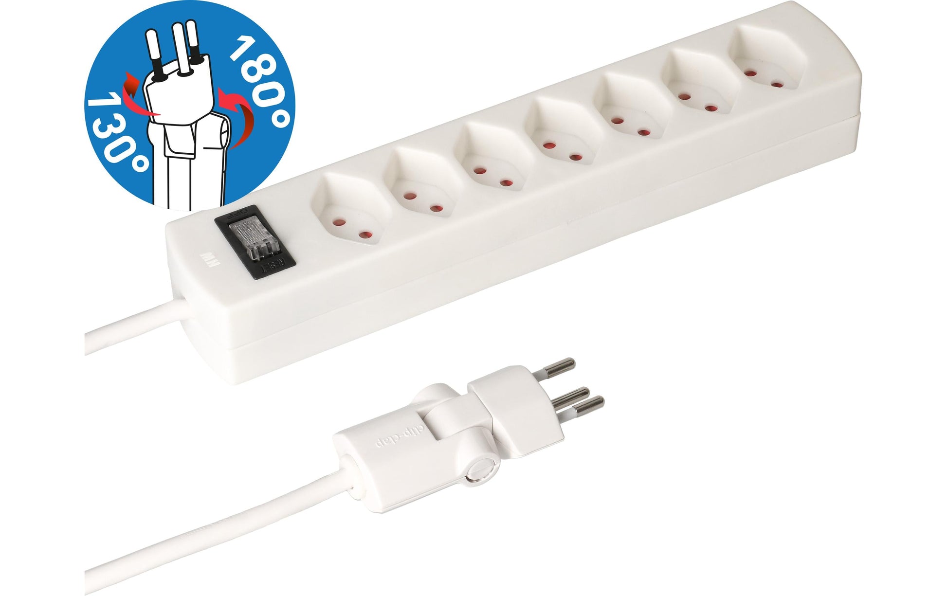 Max Hauri AG Max Hauri Steckdosenleiste 7×T13, mit Schalter, 2 m, drehbar 130° – weiss