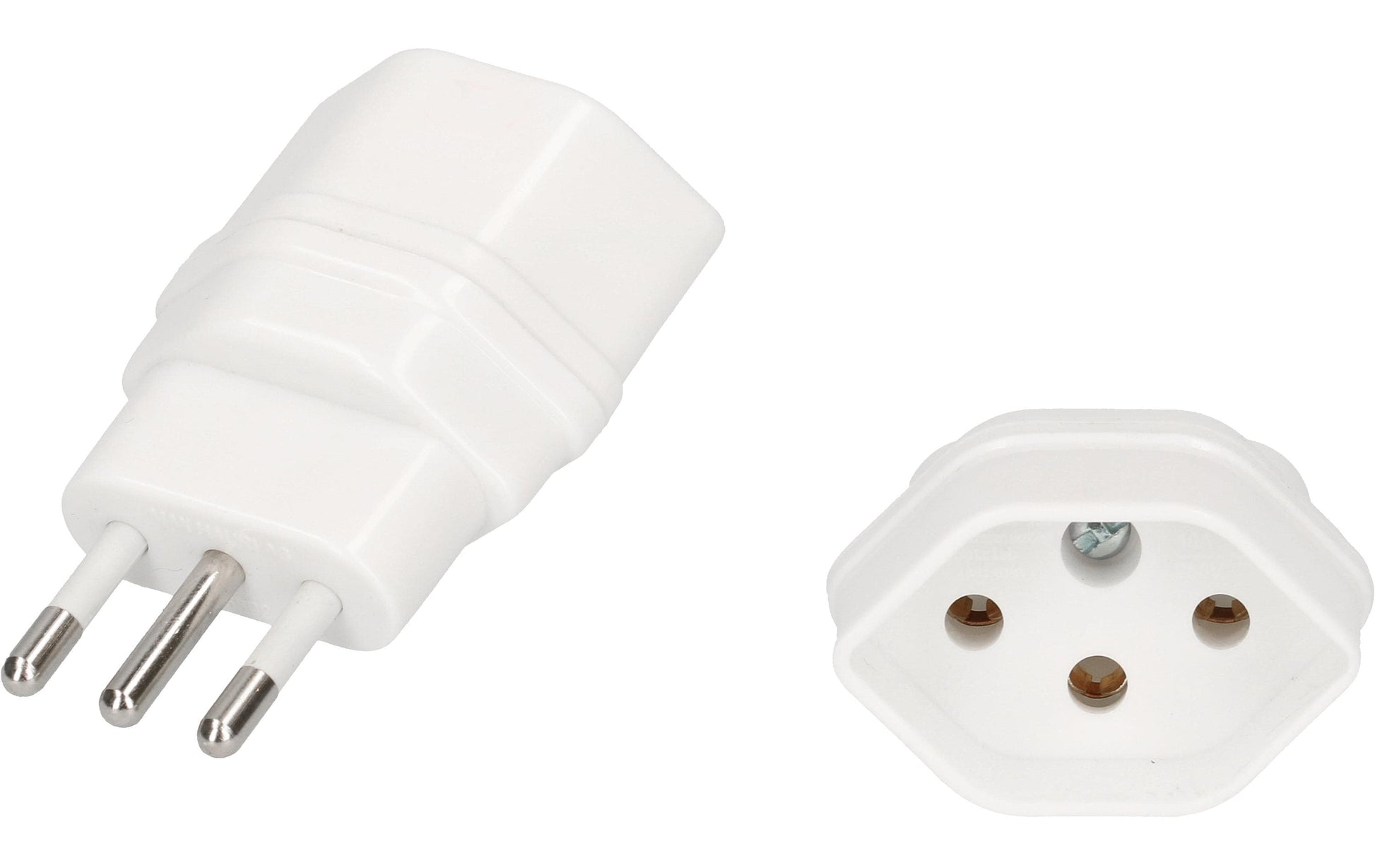Max Hauri AG Reiseadapter – von Typ L (IT) zu T13 (EU) – geerdet – 45×25×70 mm – weiss – Kunststoff