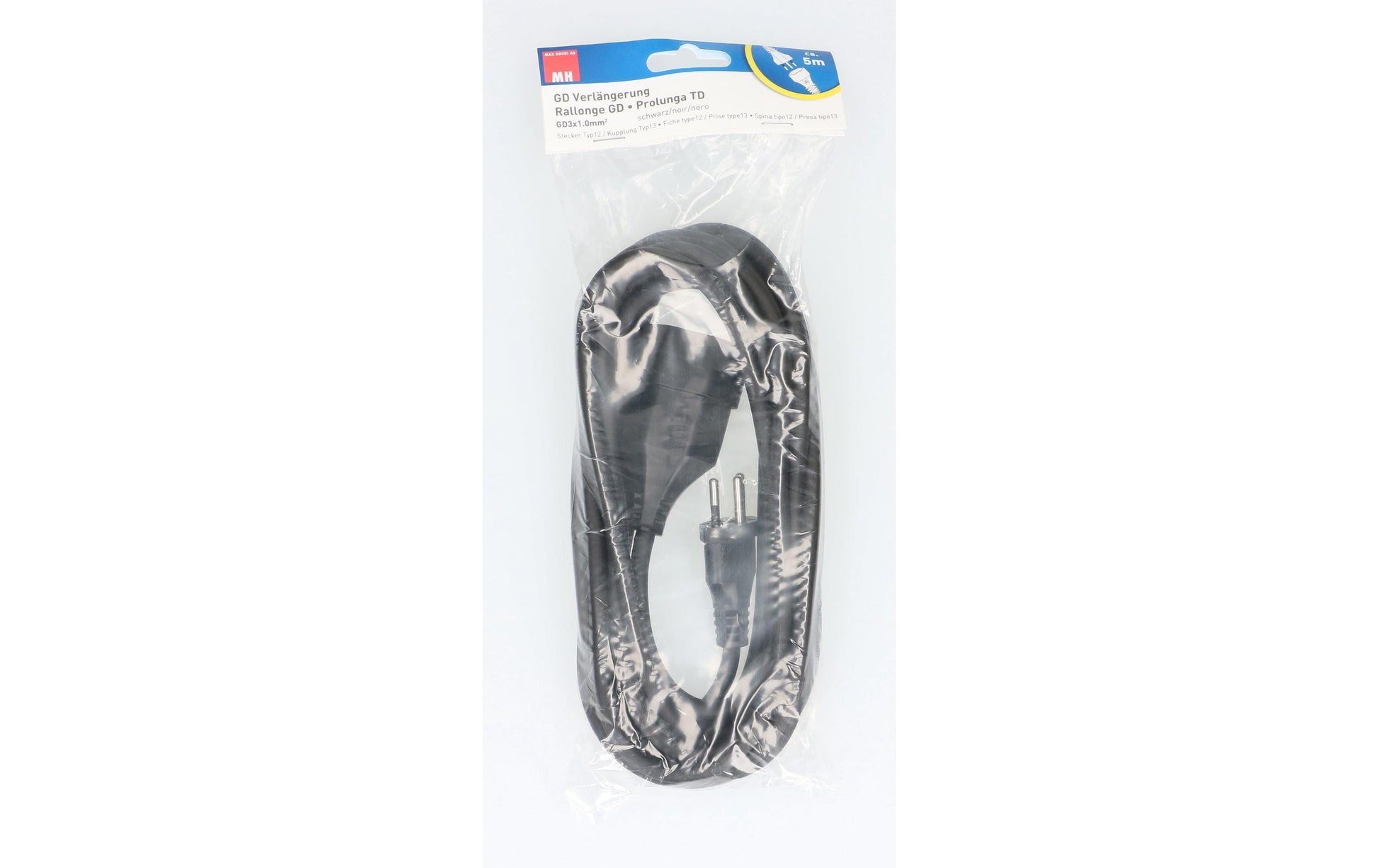 Max Hauri AG Max Hauri Verlängerungskabel, T12–T13, 5 m, 1 mm², angespritzt – schwarz