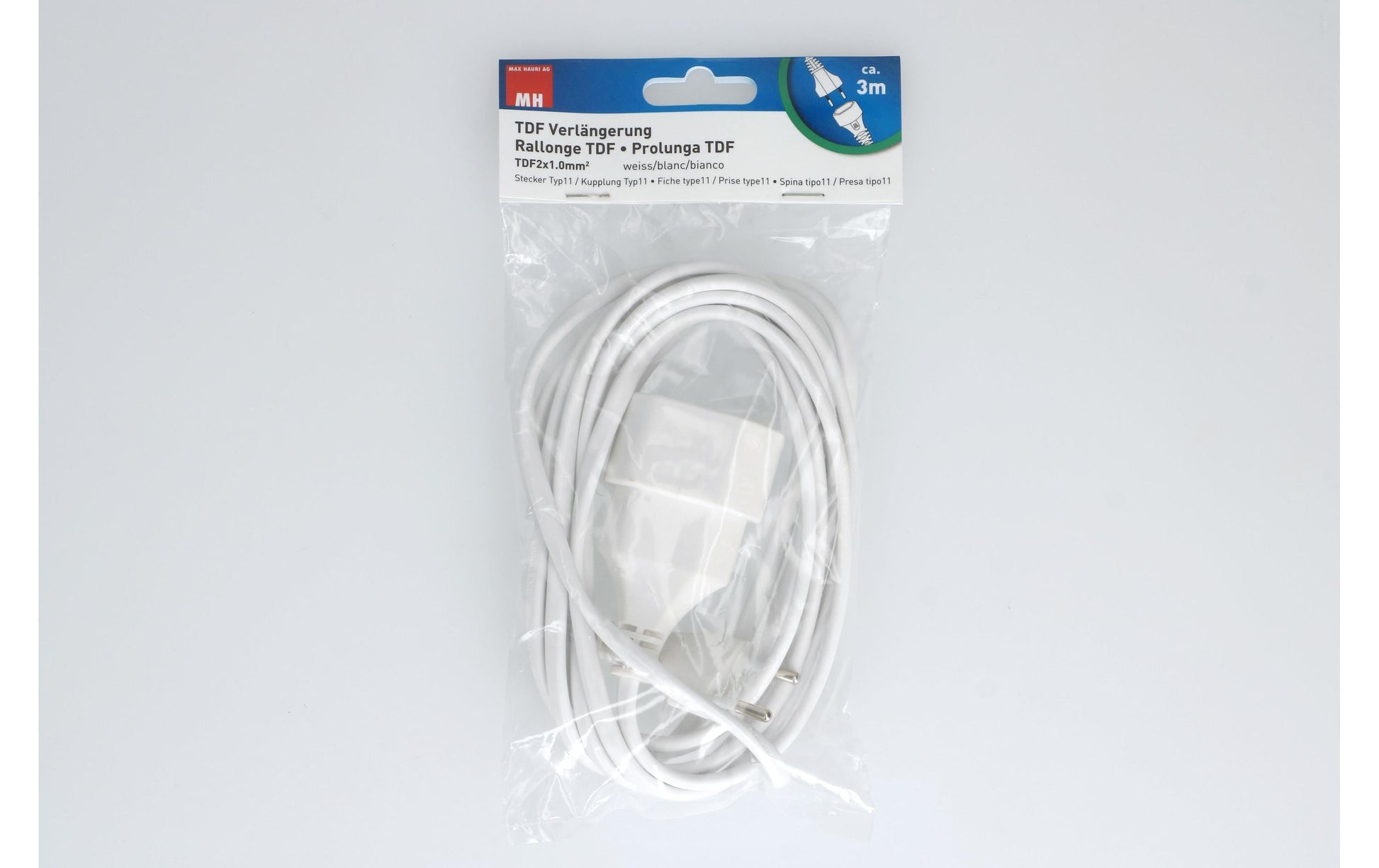 Max Hauri AG Max Hauri Verlängerungskabel – T11–T11, 3 m, 2×1 mm², weiss