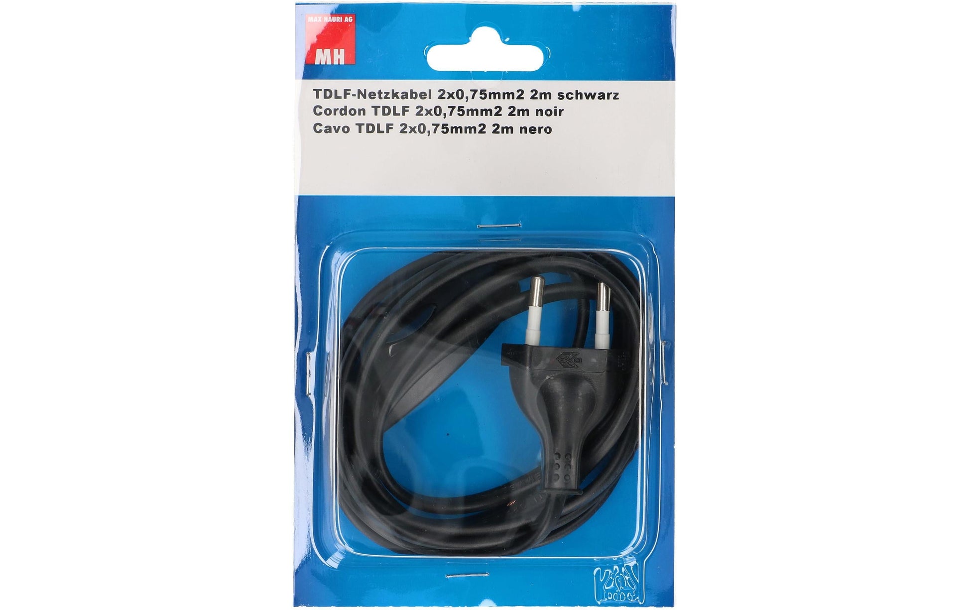 Max Hauri AG Max Hauri Netzkabel – offen–T26, 2 m, H03VVH2-F, 2×0,75 mm², Schwarz