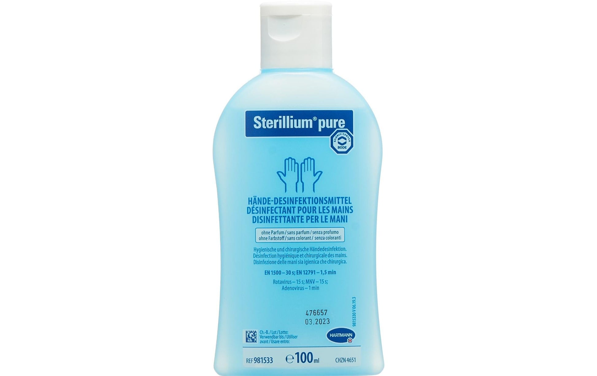 Sterillium Desinfektionsmittel – weiss, 100 ml, hautverträglich, parfüm- und farbstofffrei, recyclingfähig