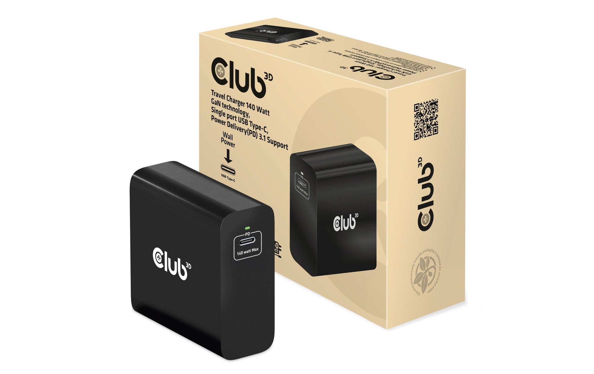 CLUB3D Club 3D Ladegerät – 140 W, 1× USB-C, PD, GaN