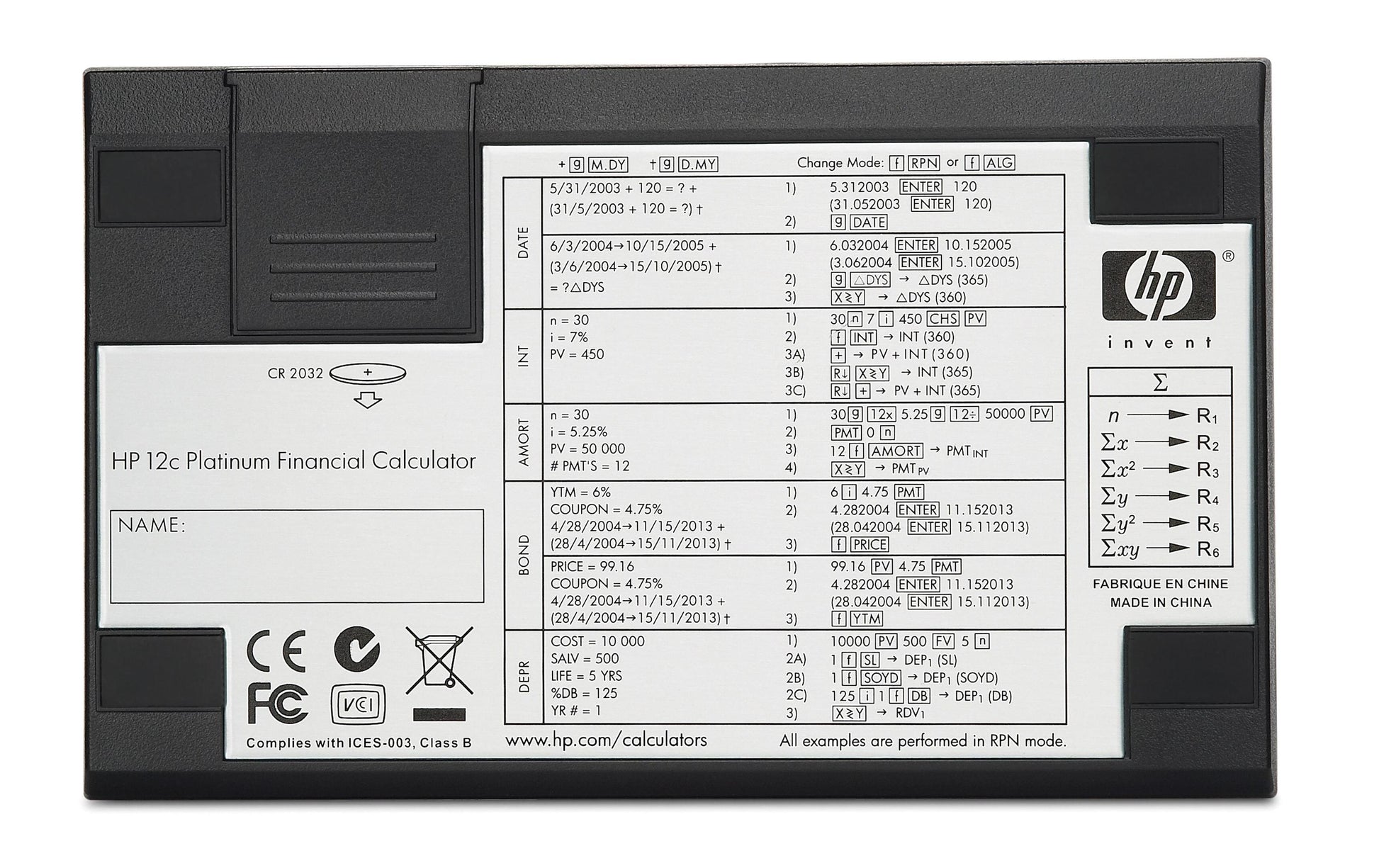 HP Hewlett-Packard Tischrechner 12c Platinum – 10-stellig, LCD, Währung, Batterie, 129×79×15 mm