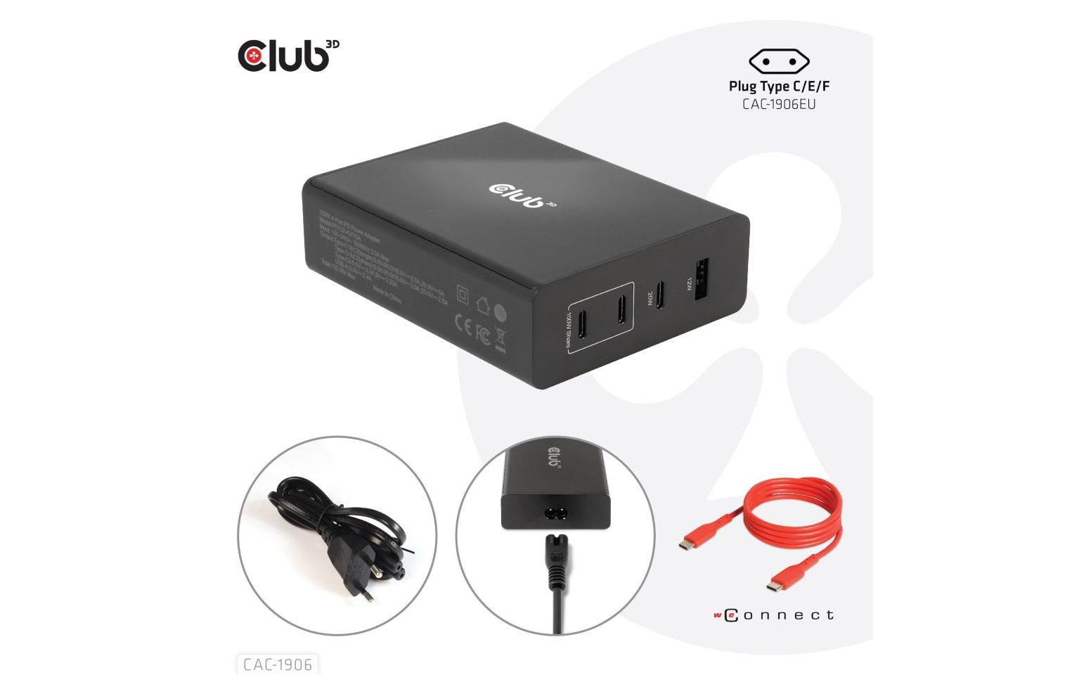 CLUB3D Club 3D Ladegerät – 132 W, 1× USB-A + 3× USB-C, PD, GaN