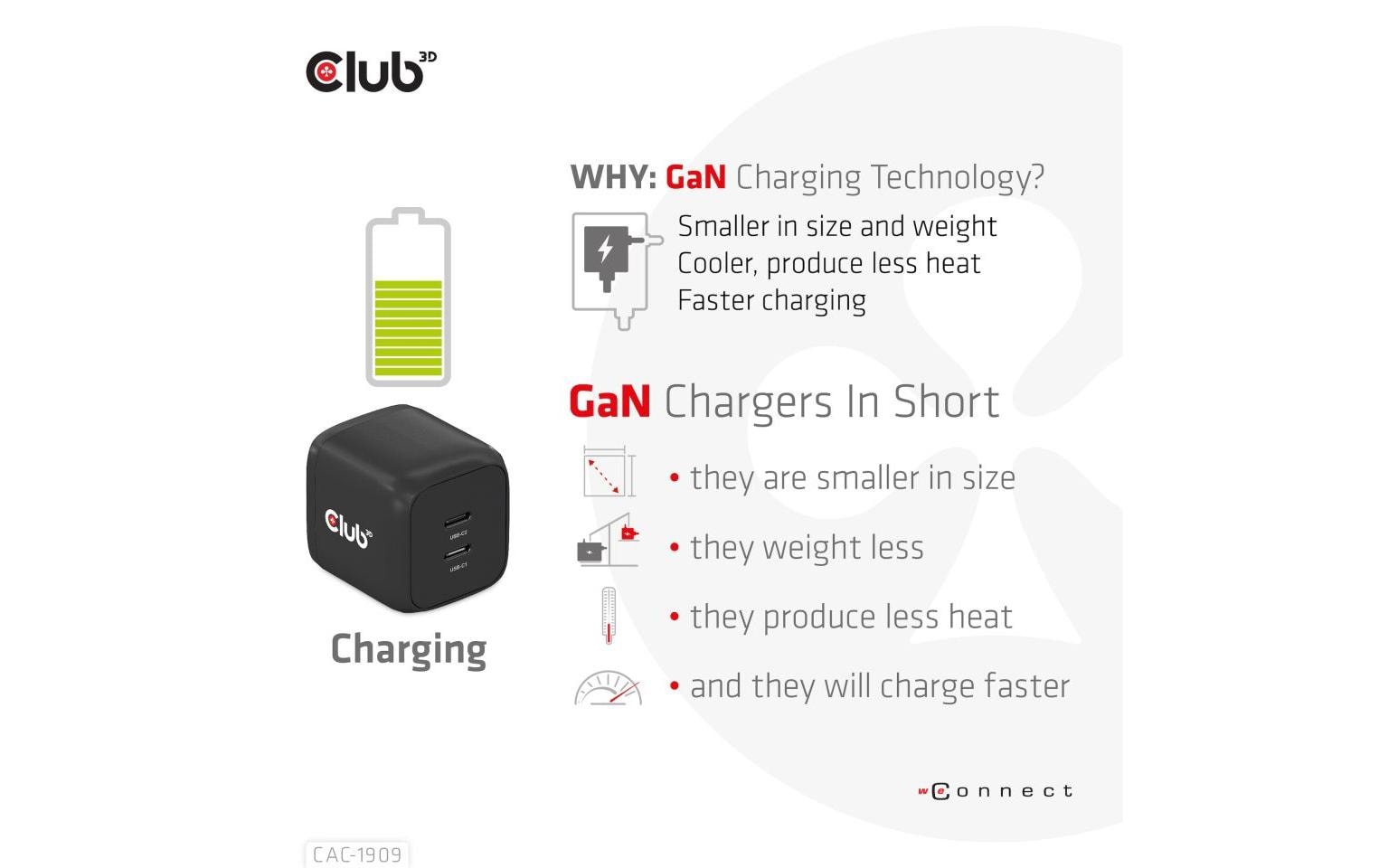 CLUB3D Club 3D USB-Ladegerät 100 W – USB-C×2 – PD, PPS, GaN