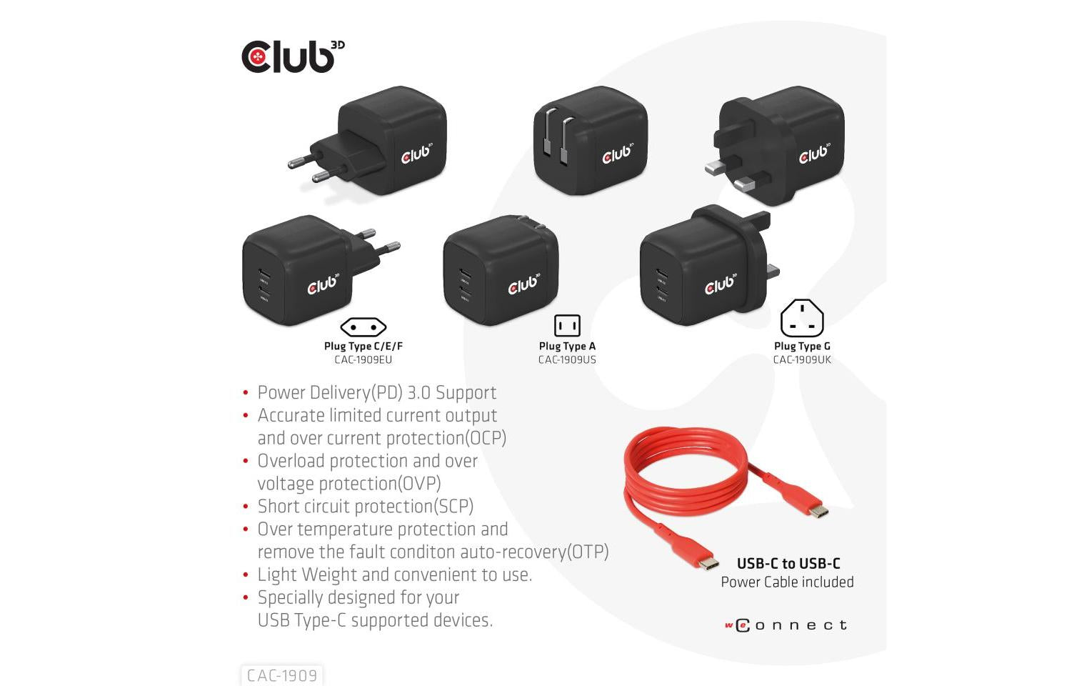 CLUB3D Club 3D USB-Ladegerät 100 W – USB-C×2 – PD, PPS, GaN