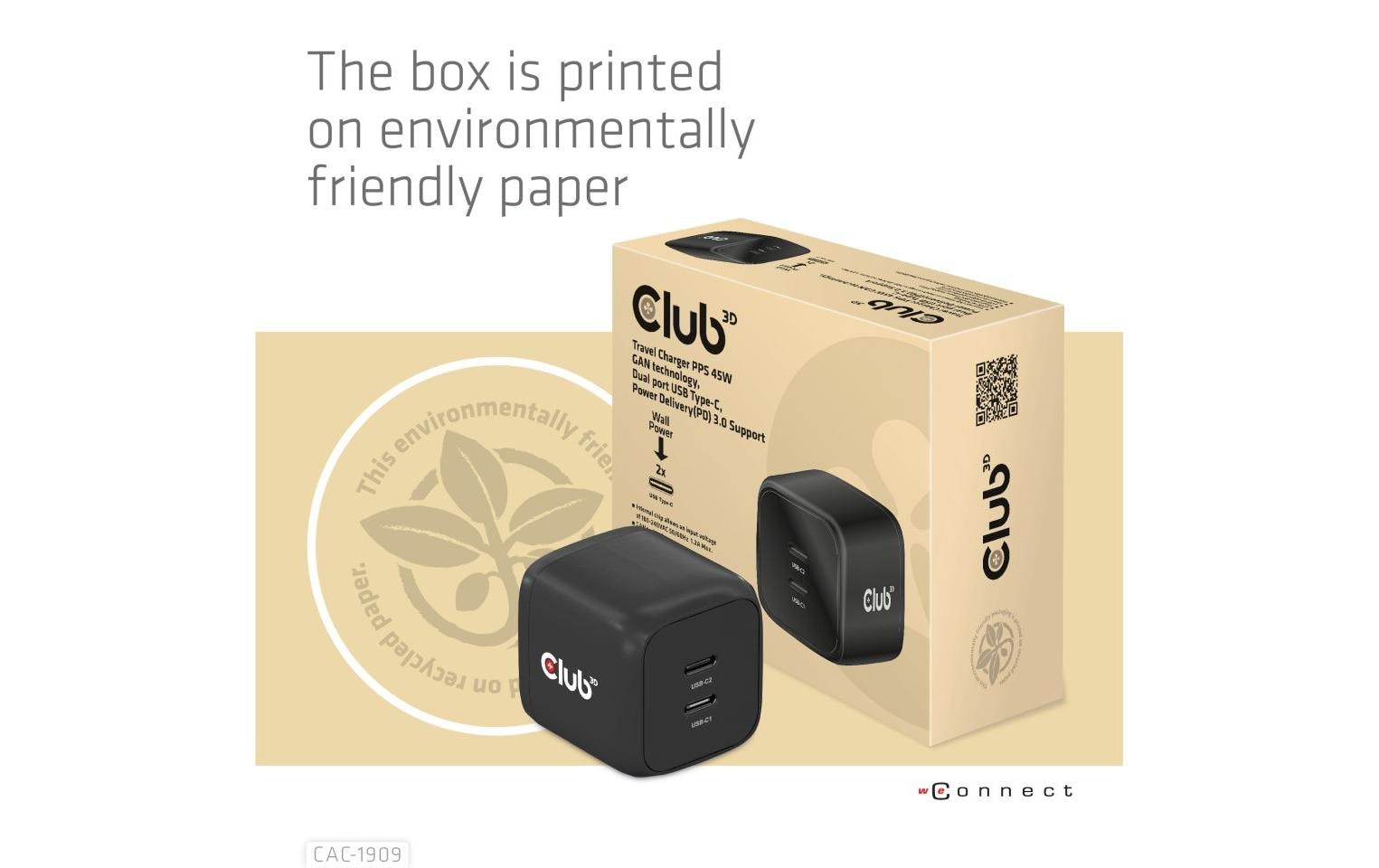 CLUB3D Club 3D USB-Ladegerät 100 W – USB-C×2 – PD, PPS, GaN