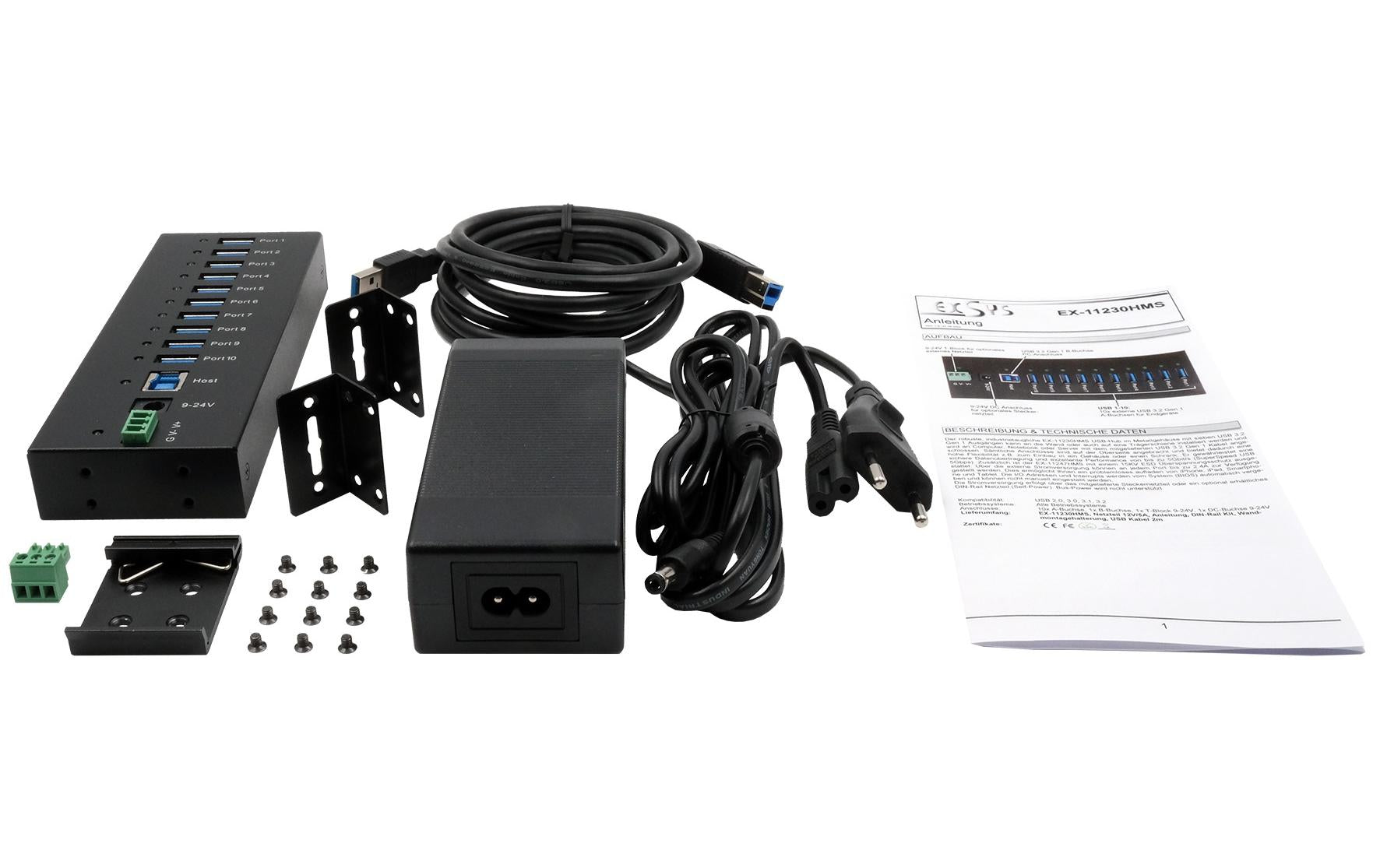 EXSYS EX-11230HMS USB-Hub – USB 3.0, 10× USB-A