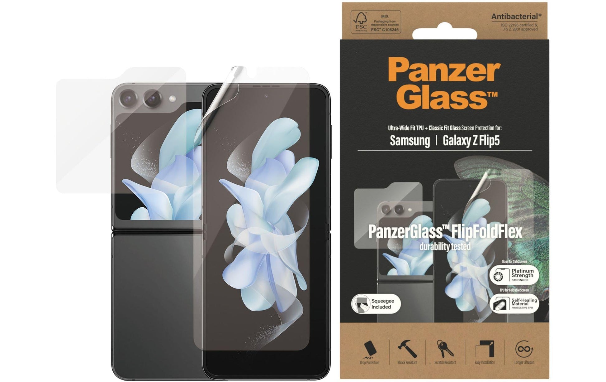 PanzerGlass Displayschutzfolie – für Samsung Galaxy Z Flip5 – Ultra-Weit Passform, Kratzresistent, Fettabweisend