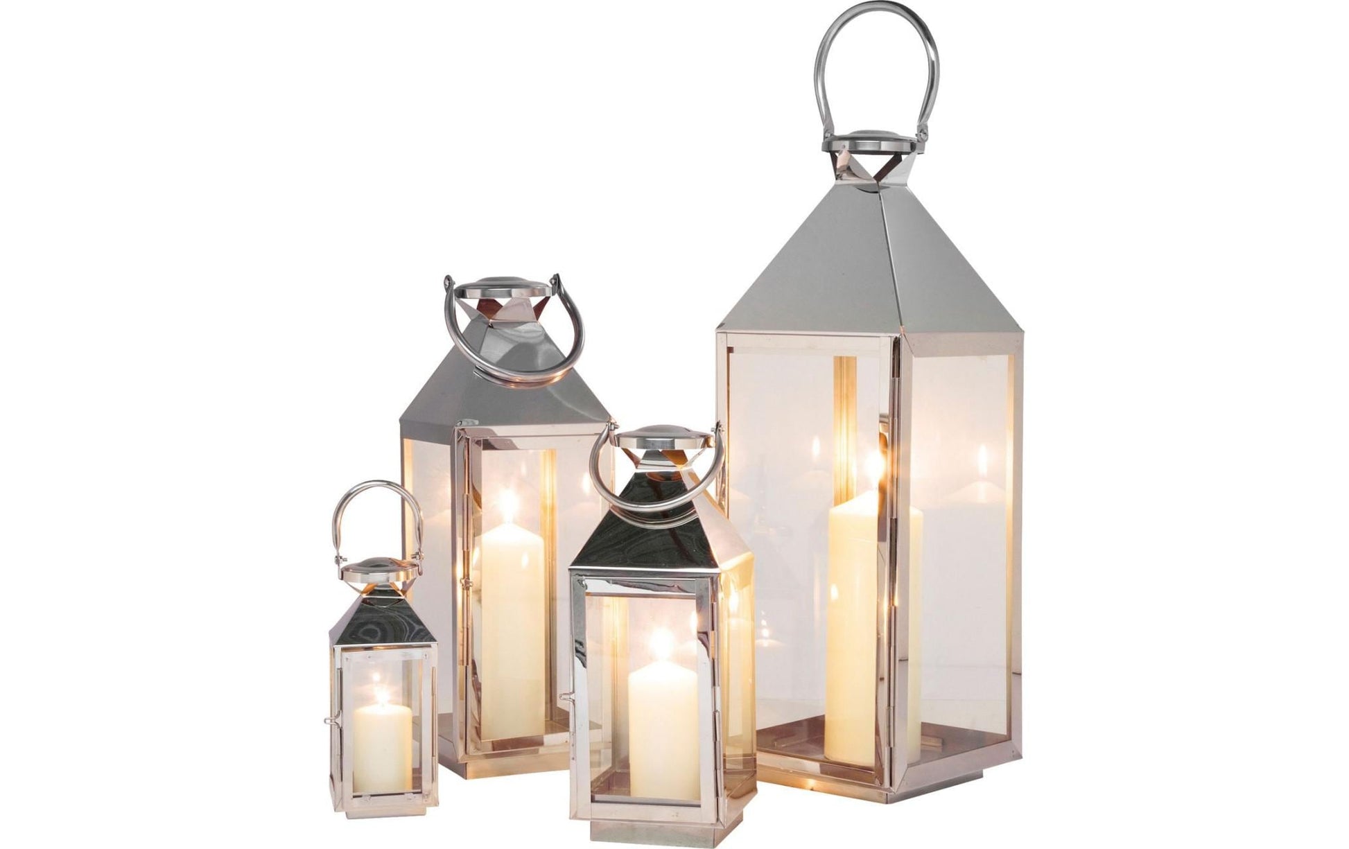 KARE Design Giardino Laternen-Set – Glas & Edelstahl, mehrfarbig – 24 × 71 × 23 cm – 4-teilig