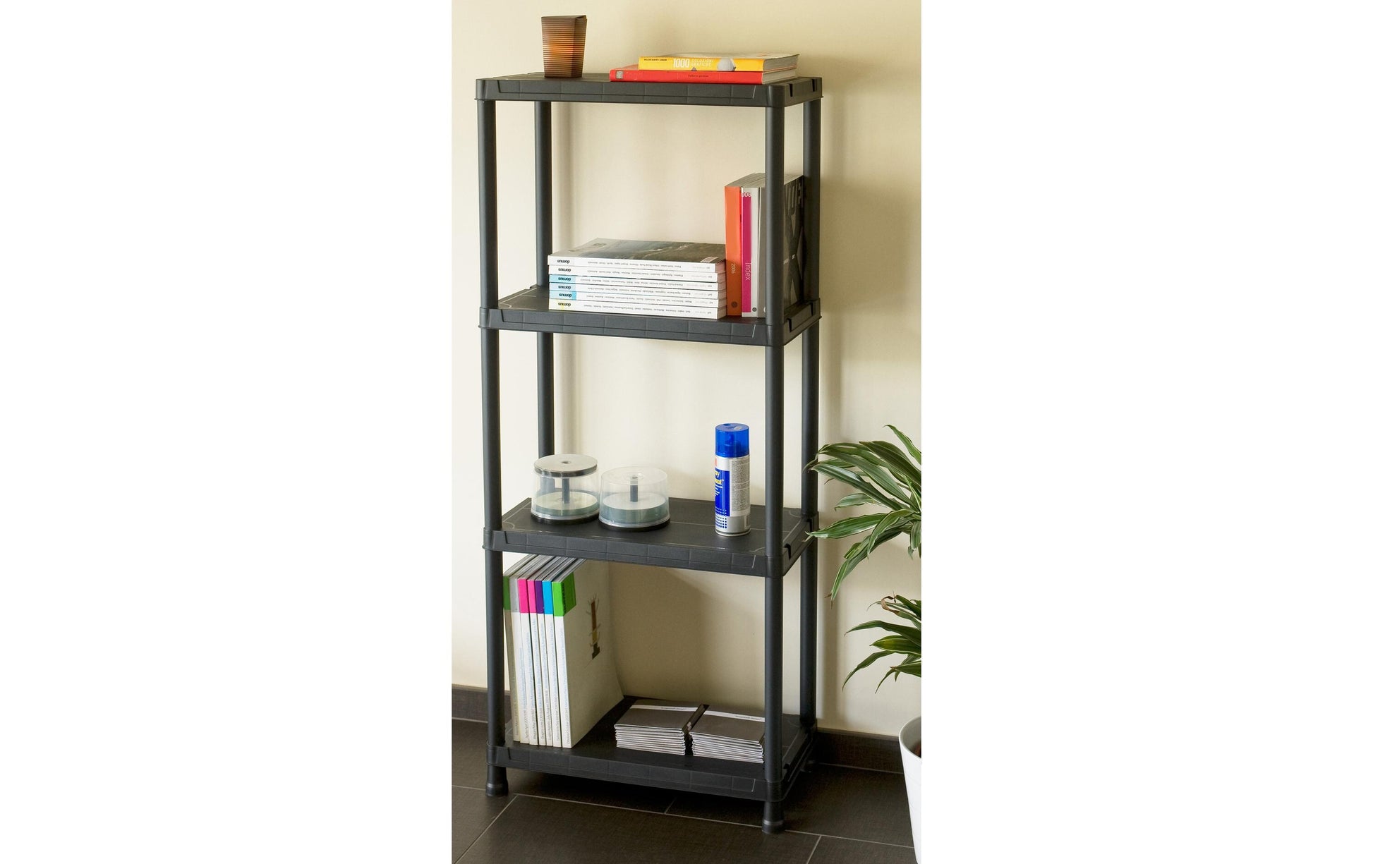 Toomax Eckregal, UNIVERSAL 63 – freistehend – 4 Böden – 60 × 30 × 138 cm – 25 kg/Boden – schwarz – Kunststoff