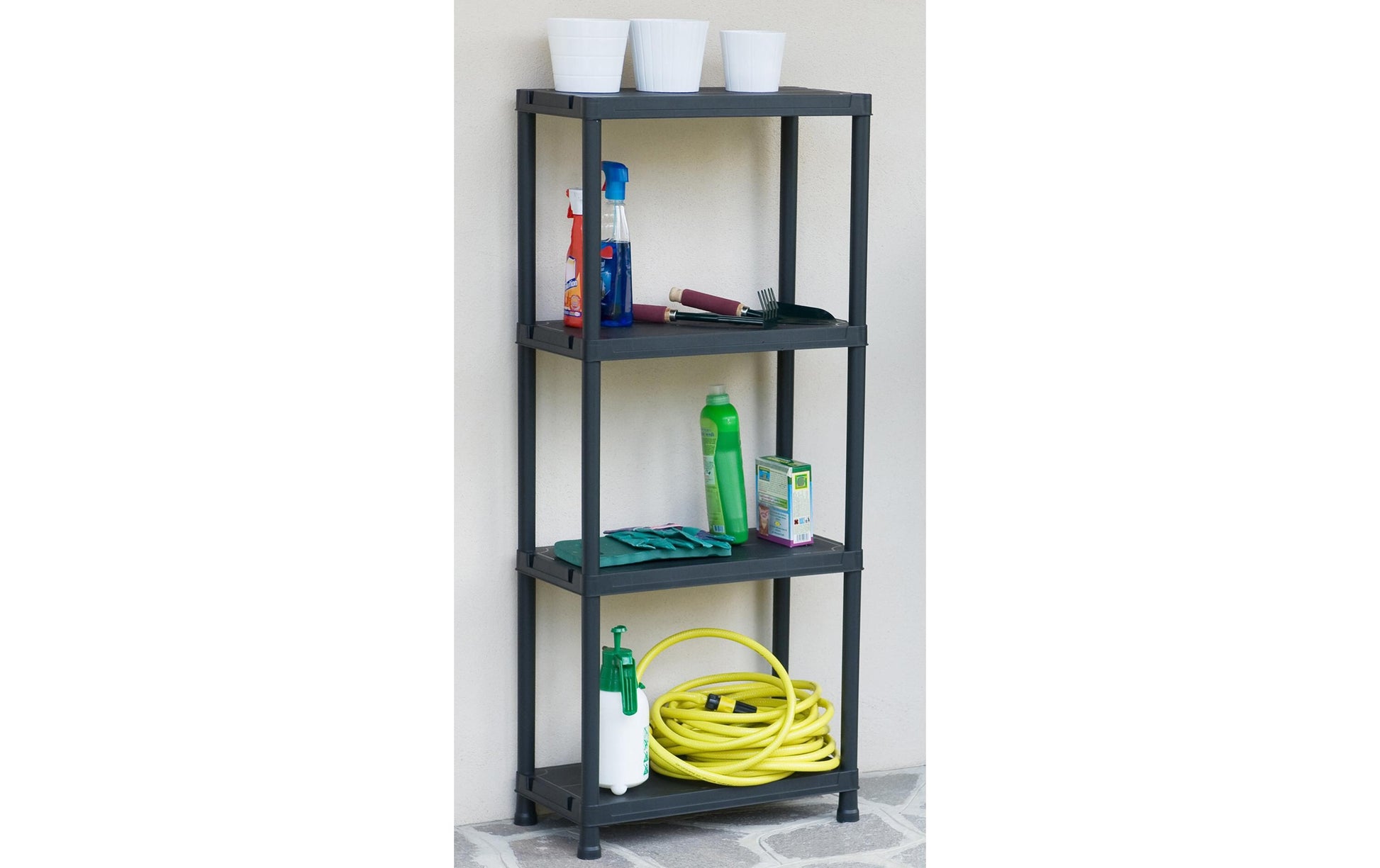 Toomax Eckregal, UNIVERSAL 63 – freistehend – 4 Böden – 60 × 30 × 138 cm – 25 kg/Boden – schwarz – Kunststoff